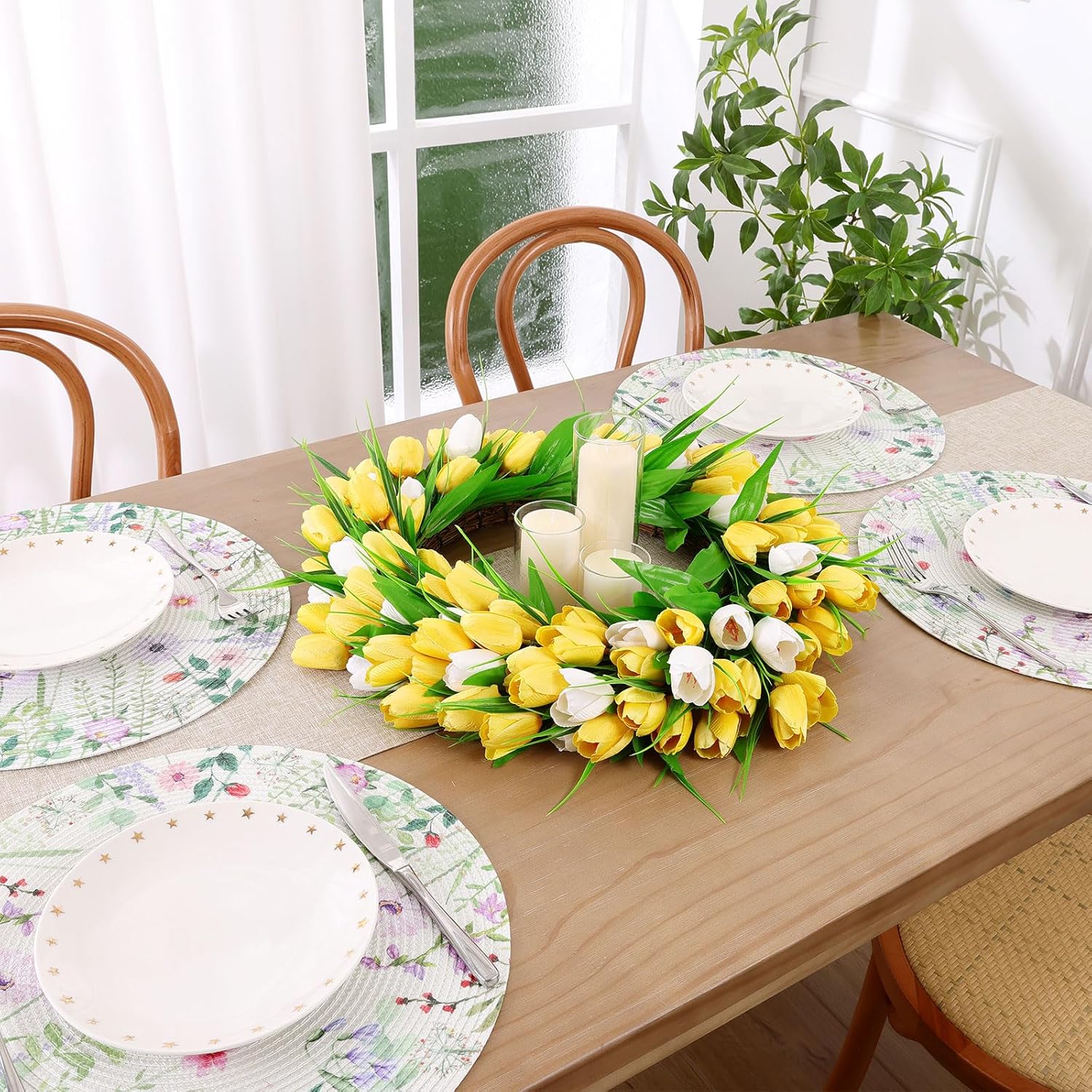 UArtlines 20 Inch Artificial Tulip Wreath for Front Door