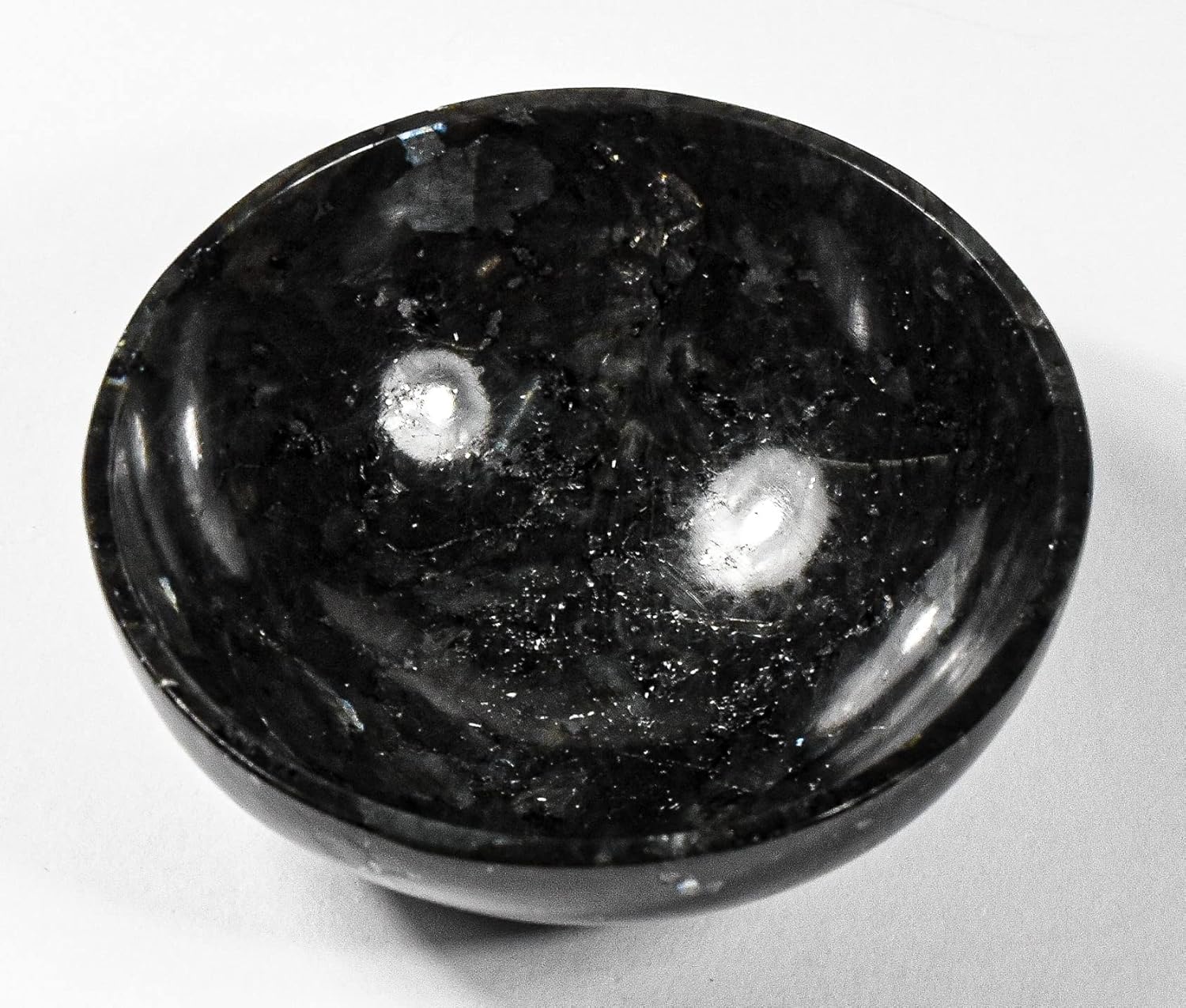 3 Inch Black Larvikite Gemstone Bowl with Moonstone