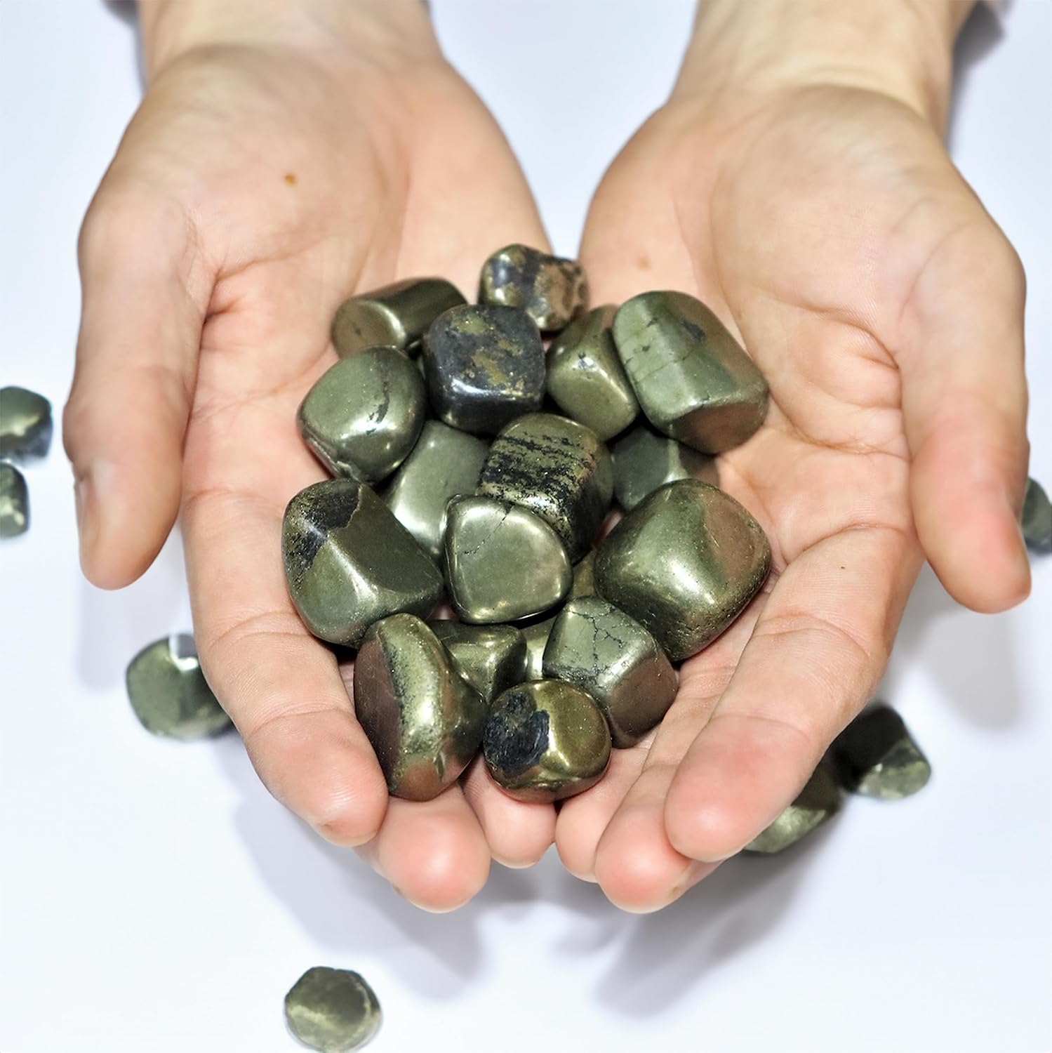 Golden Pyrite Tumbled Stones Bulk - 1 LB Natural Healing Crystals for Decor and Spirituality