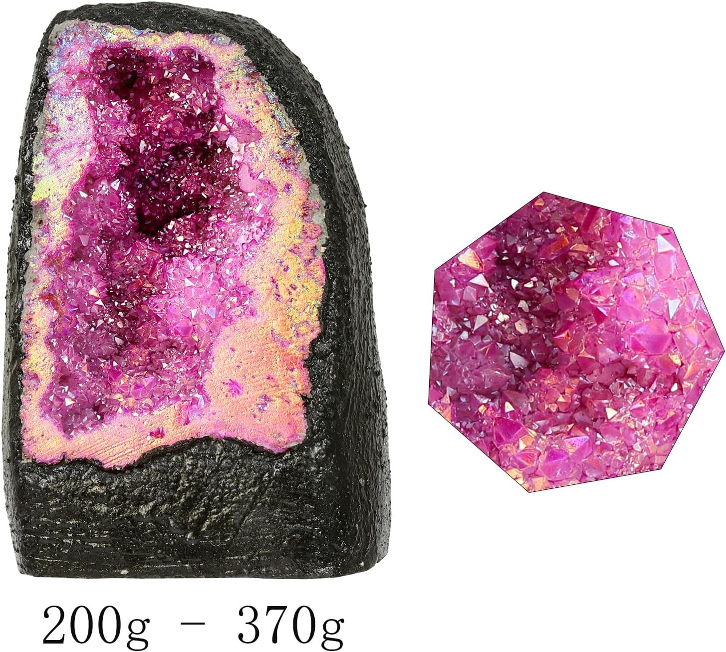 TUMBEELLUWA Large Fuchsia Rainbow Crystal Geode Stone Decor