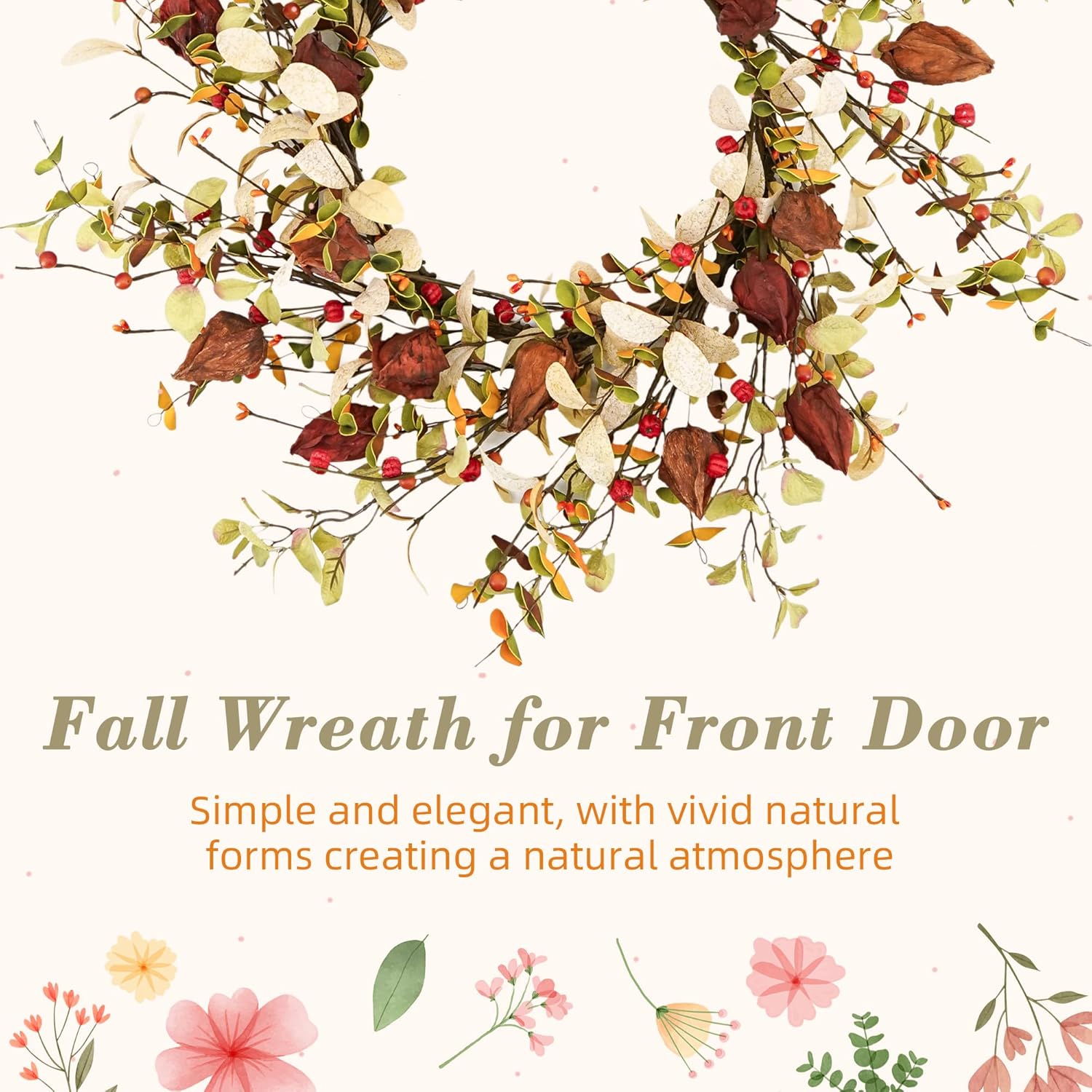 YNYLCHMX 18 Inch Fall Wreath for Front Door