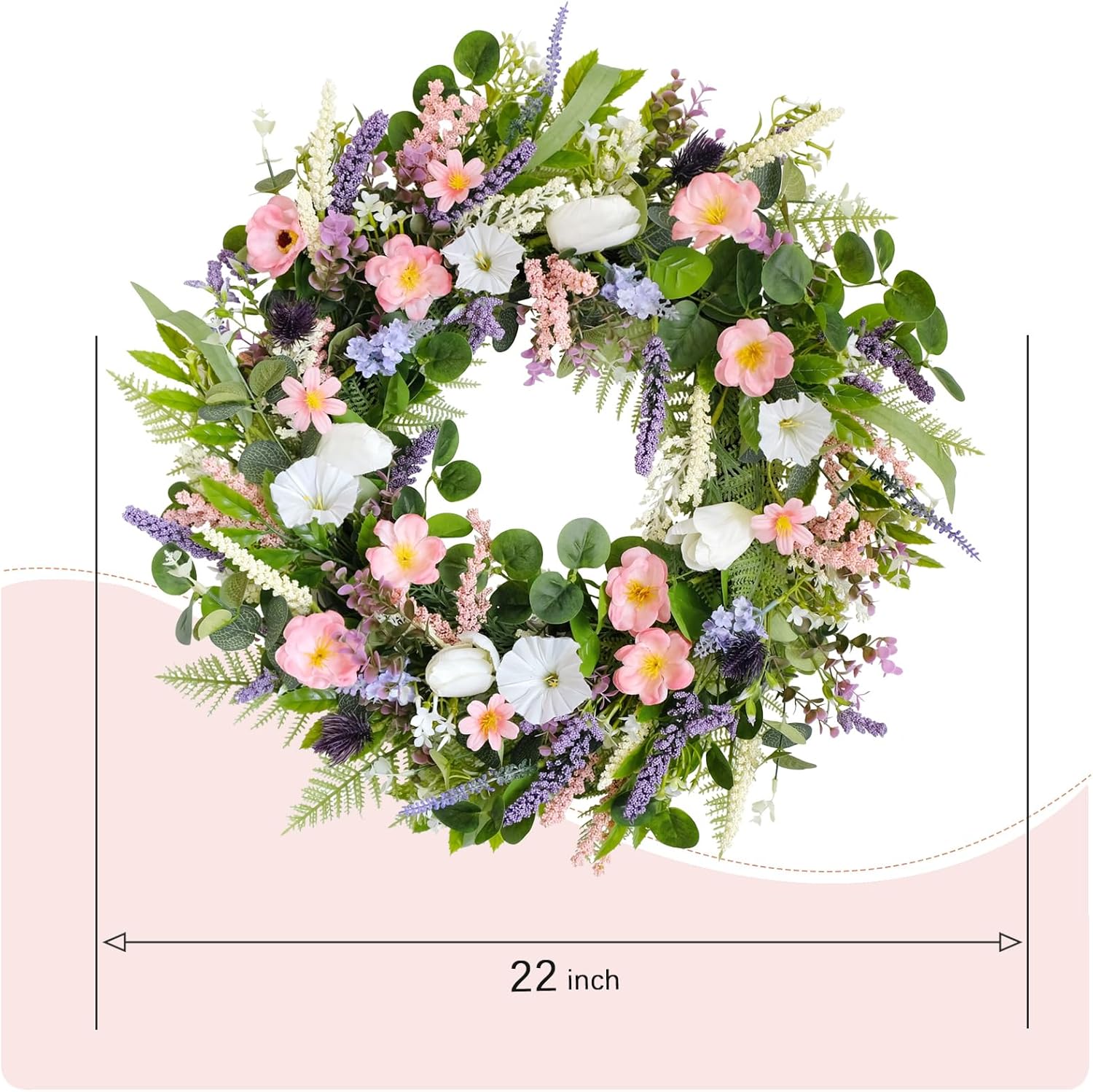 22 Inch Faux White Morning Glory Wreath for Front Door