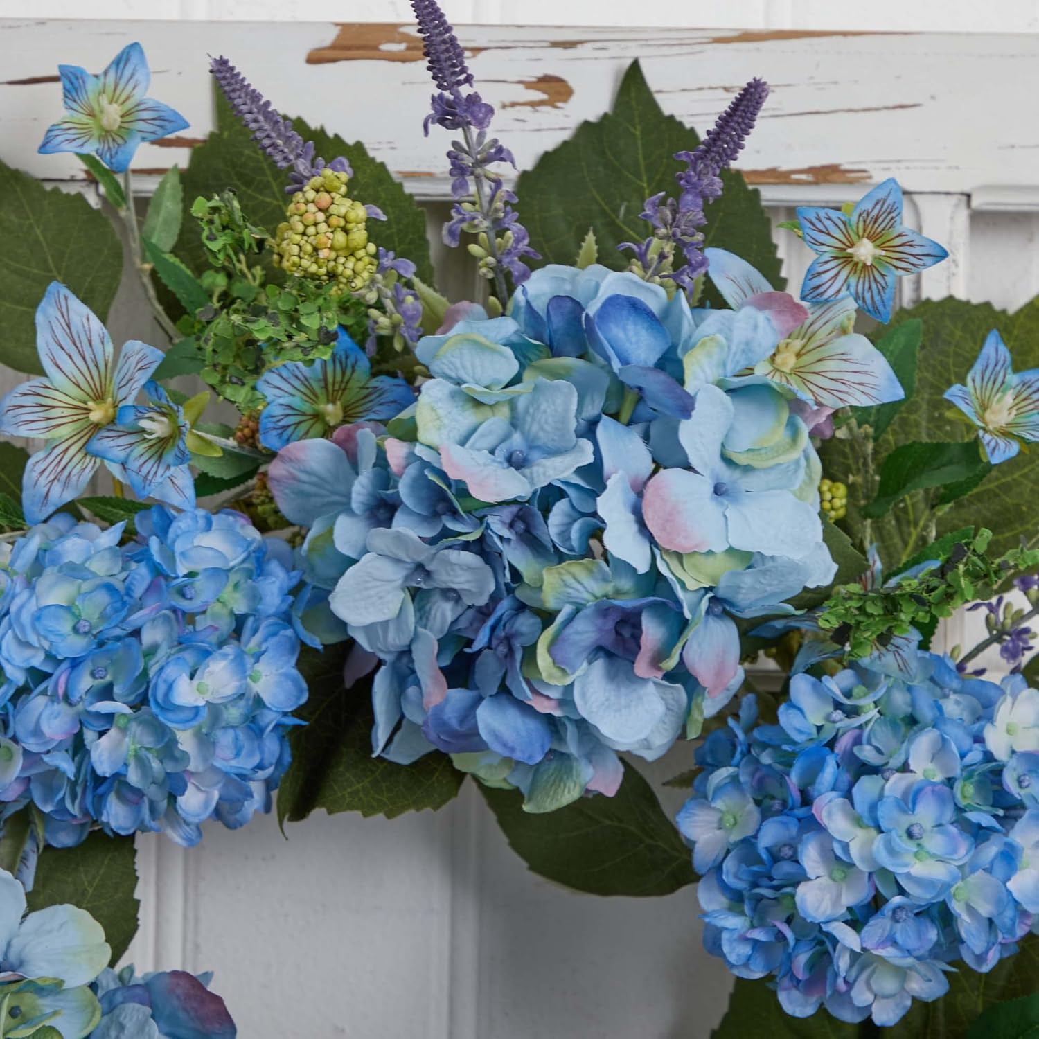 Nearly Natural 24 Inch Hydrangea Wreath Blue