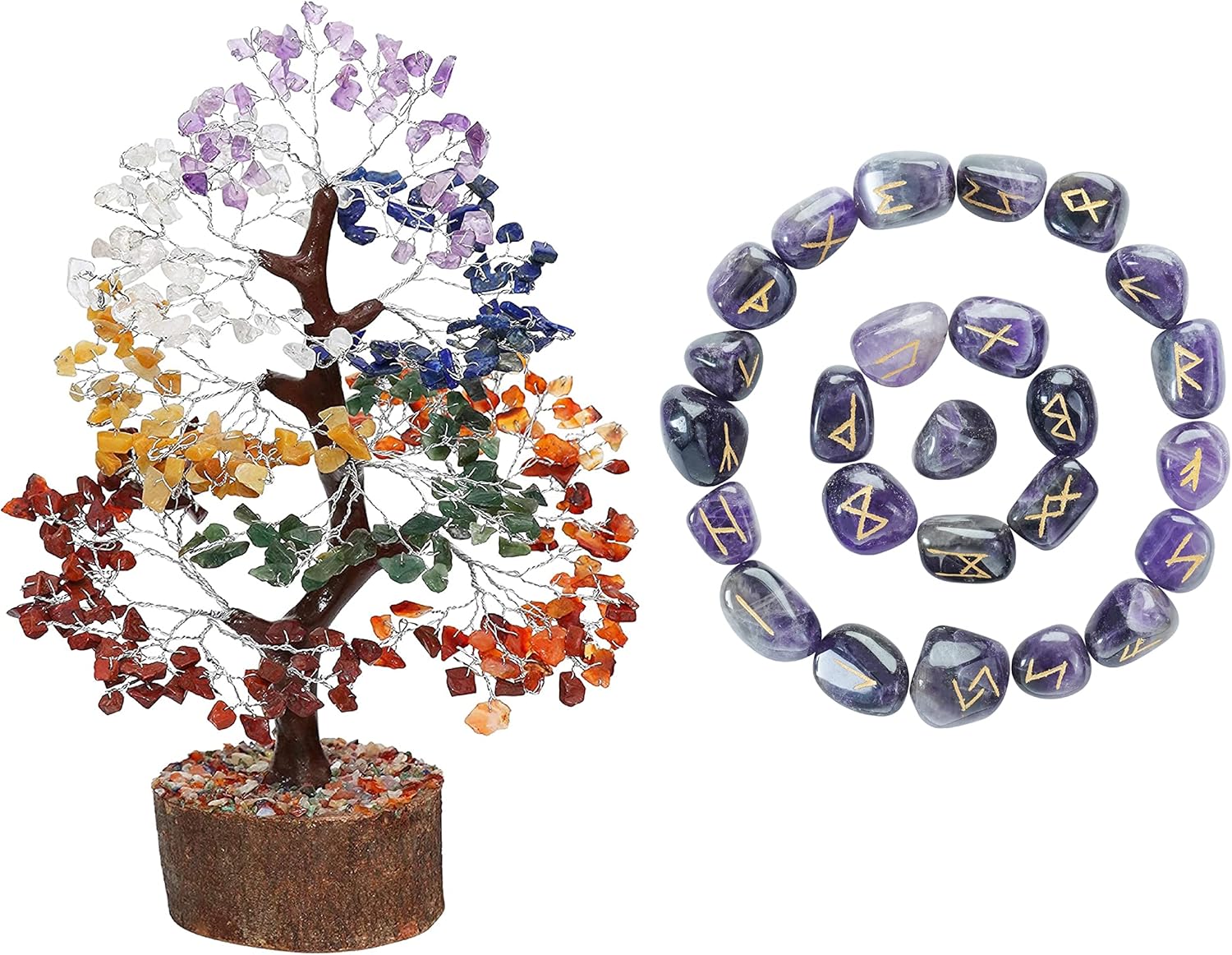 Crocon Seven Chakra Gemstone Tree Feng Shui Figurine Money Bonsai Set
