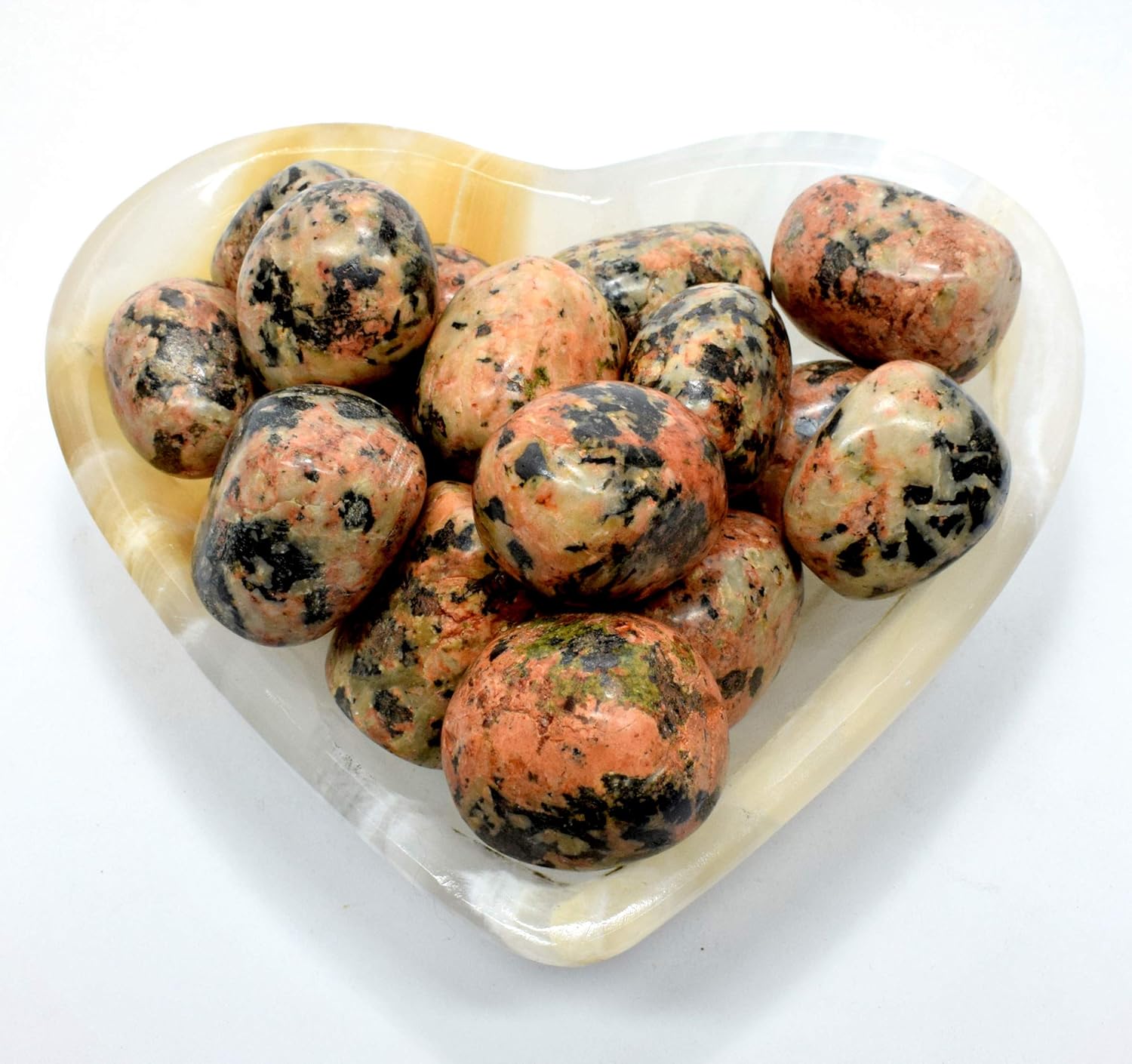 Orange Orthoclase With Black Tourmaline Tumbled Stones 5PCS