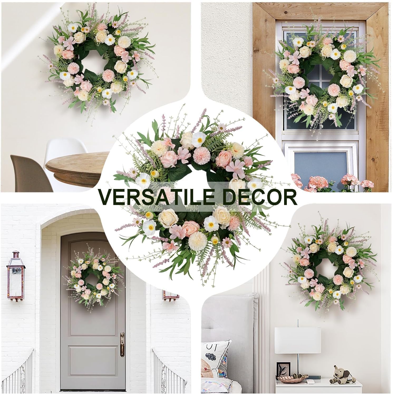 Pink Spring Summer Wreath for Front Door Decor