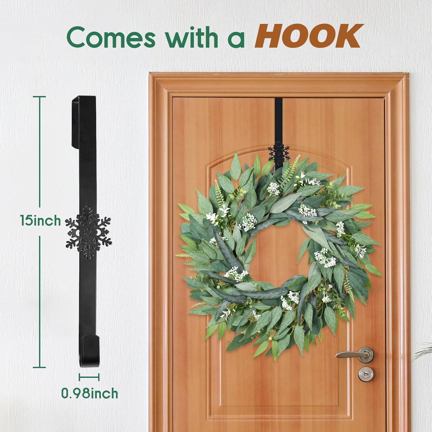 24 Artificial Leaf Wreath with Hook - Decor for Front Door Wall Wedding Party Green