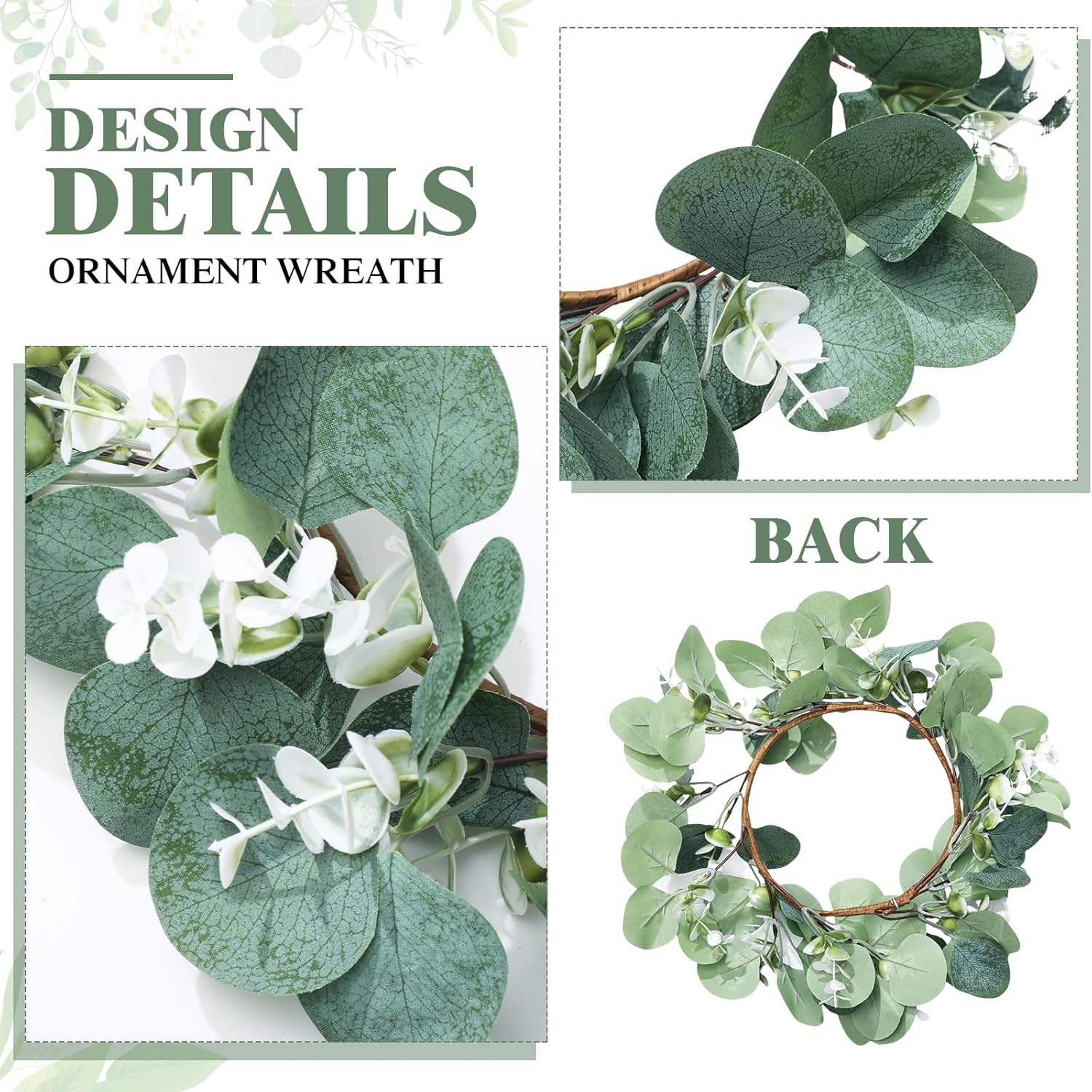 Redbaker 6 Pcs Eucalyptus Wreath 12 Inch Artificial Green Decor