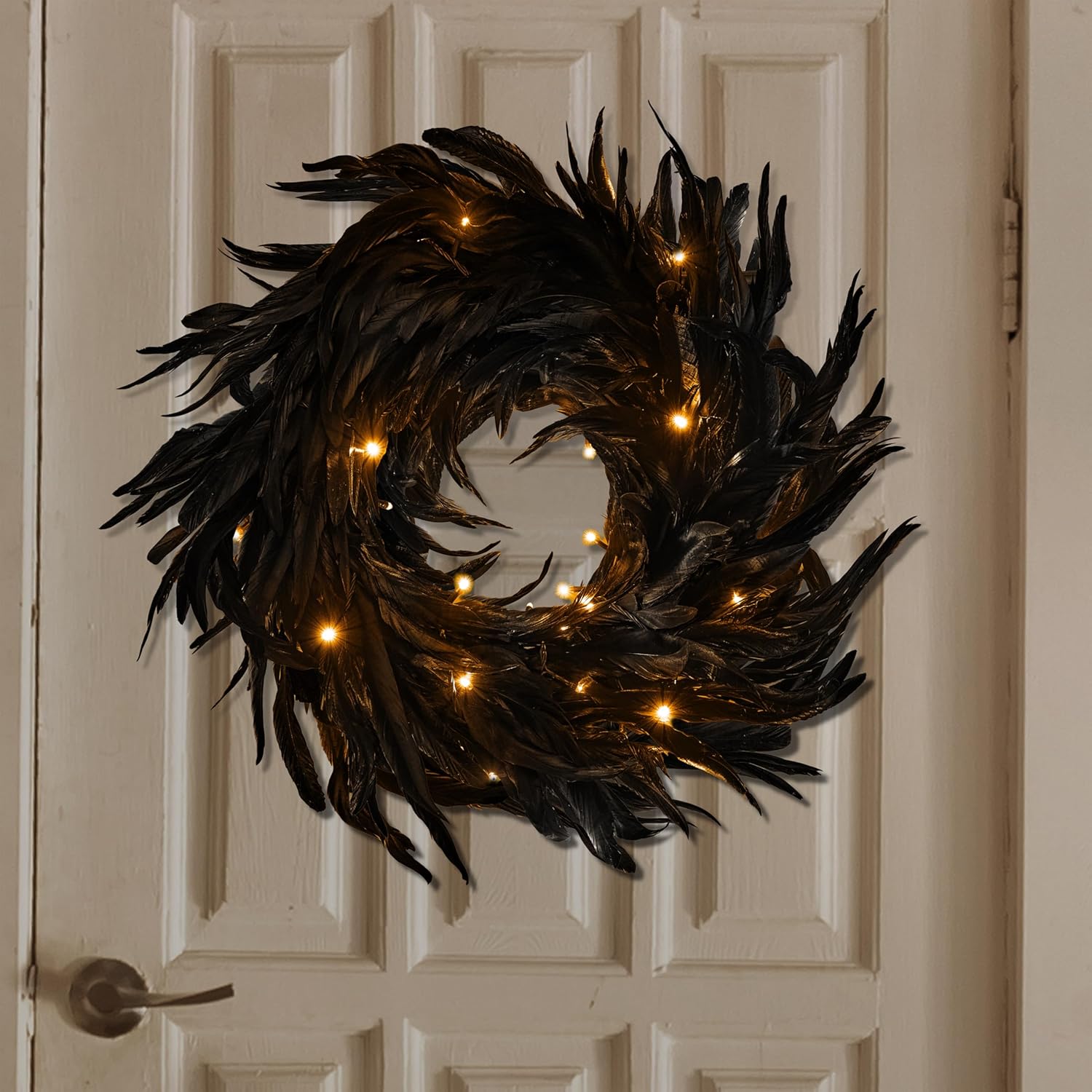 JOYIN 135 Inch Black Natural Feather Wreath for Halloween Decorations