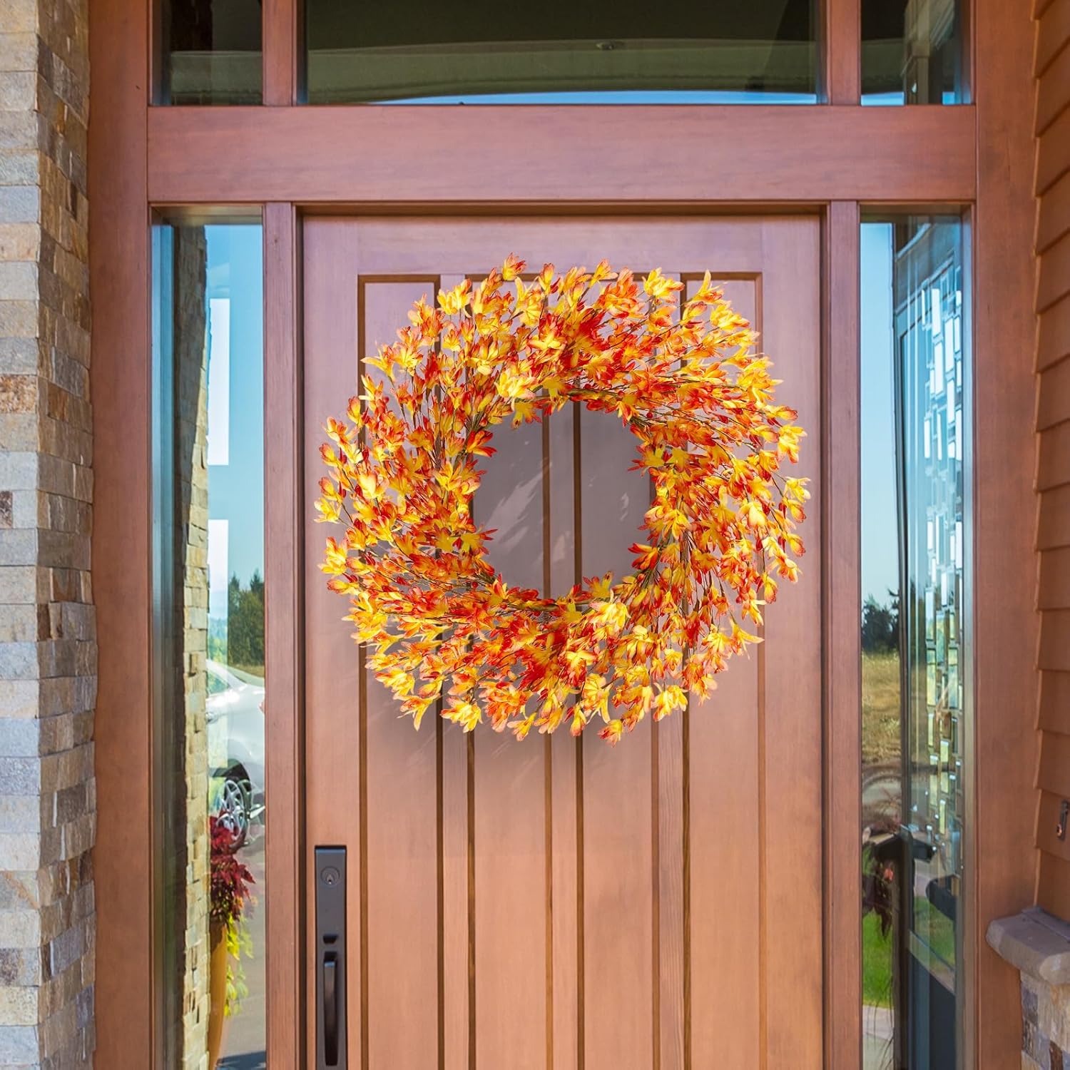 20 Inch Artificial Forsythia Flower Wreath for Front Door Farmhouse Decor