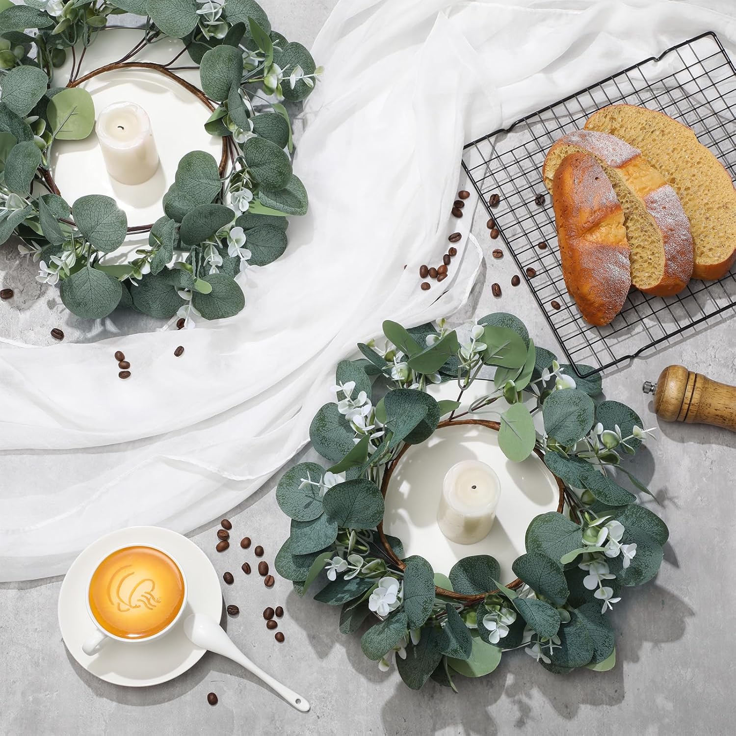 Redbaker 6 Pcs Eucalyptus Wreath 12 Inch Artificial Green Decor