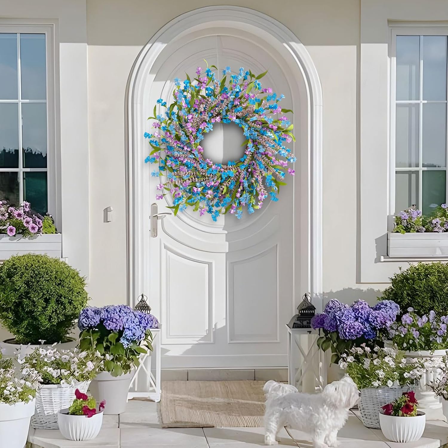 24 Inch Blue Wreath for Front Door and Window Decor