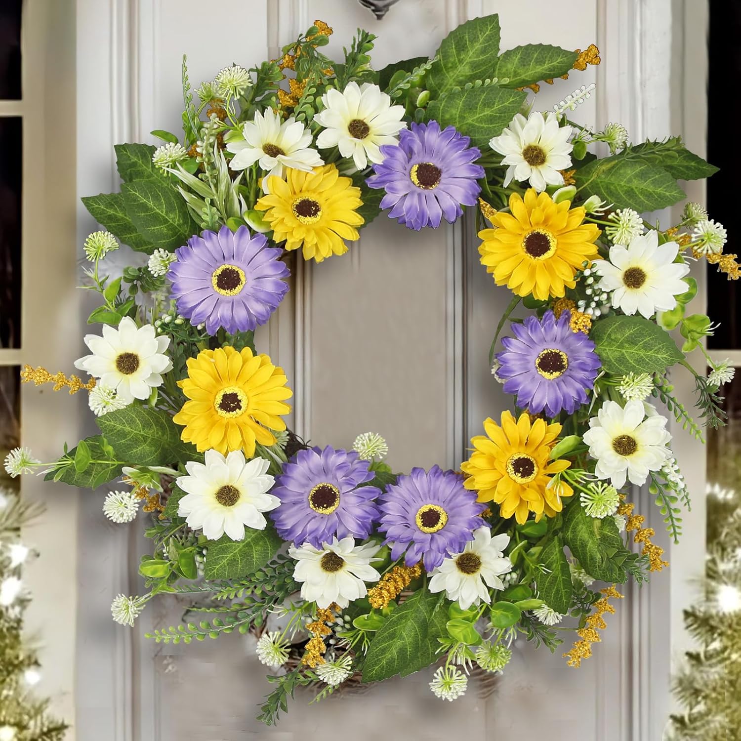 Artificial Chrysanthemum Spring Wreath 22 Inches