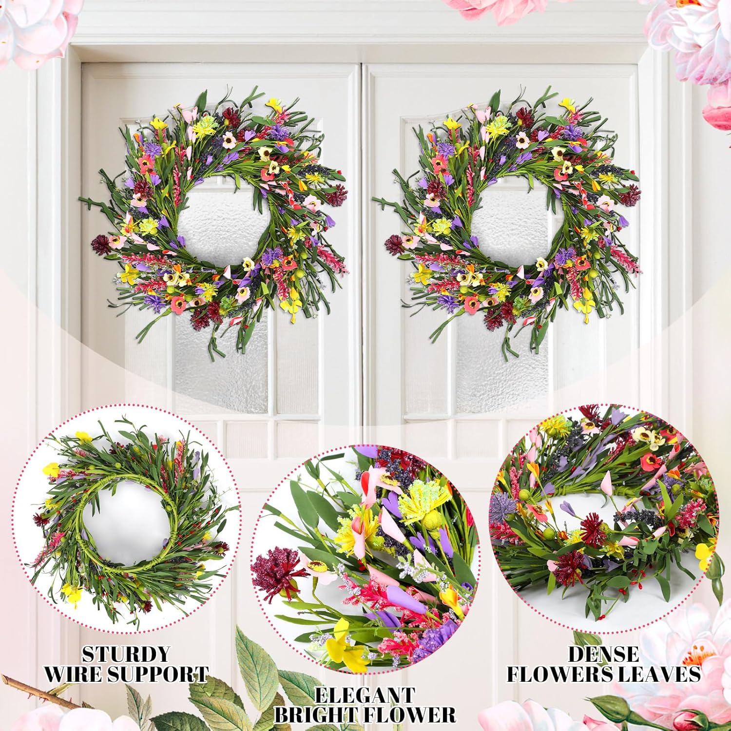 Hotop 2 Pcs Spring Summer Door Wreath for Front Door