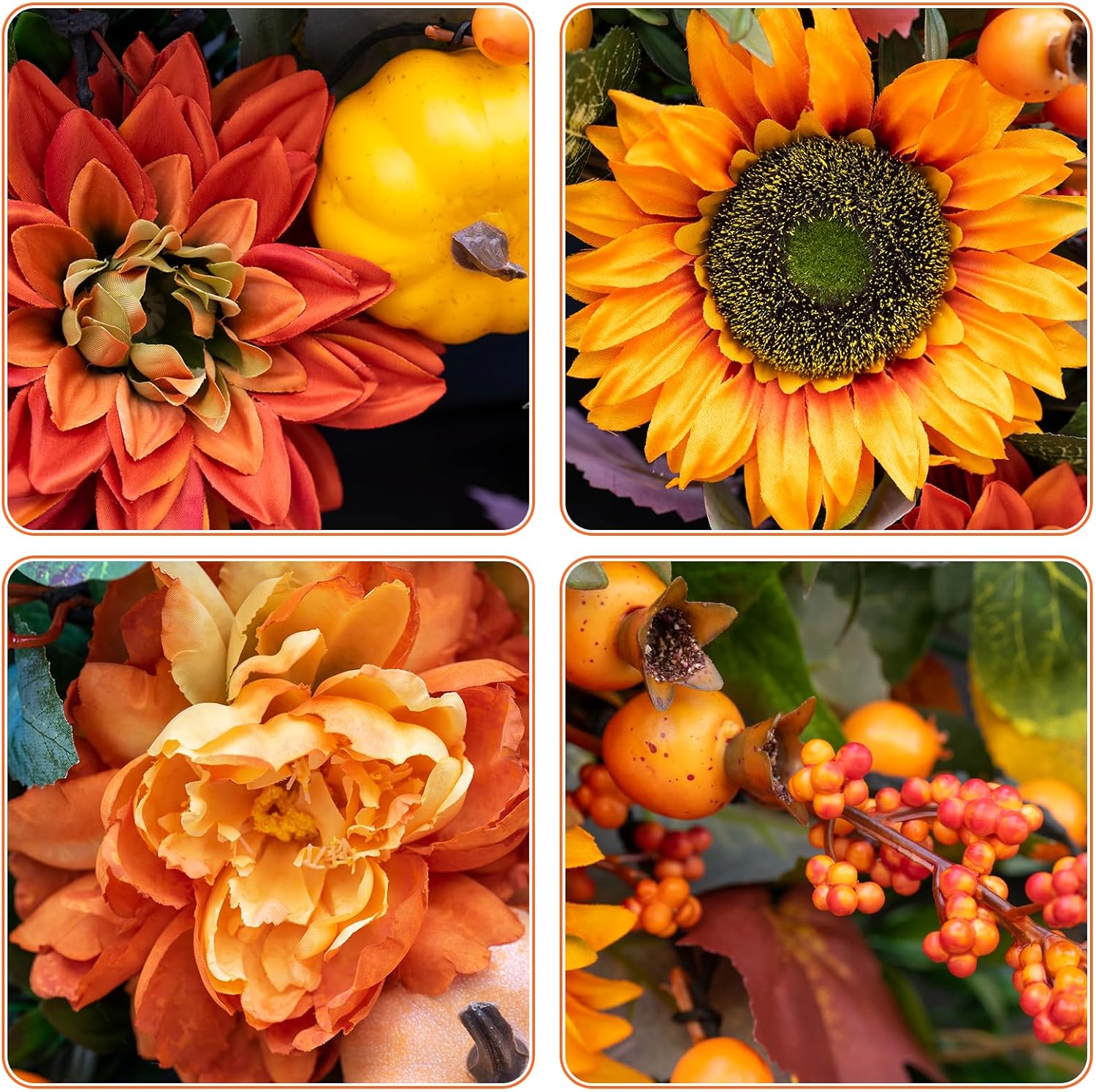 24 Inch Autumn Wreath with Sunflowers and Maple Leaves