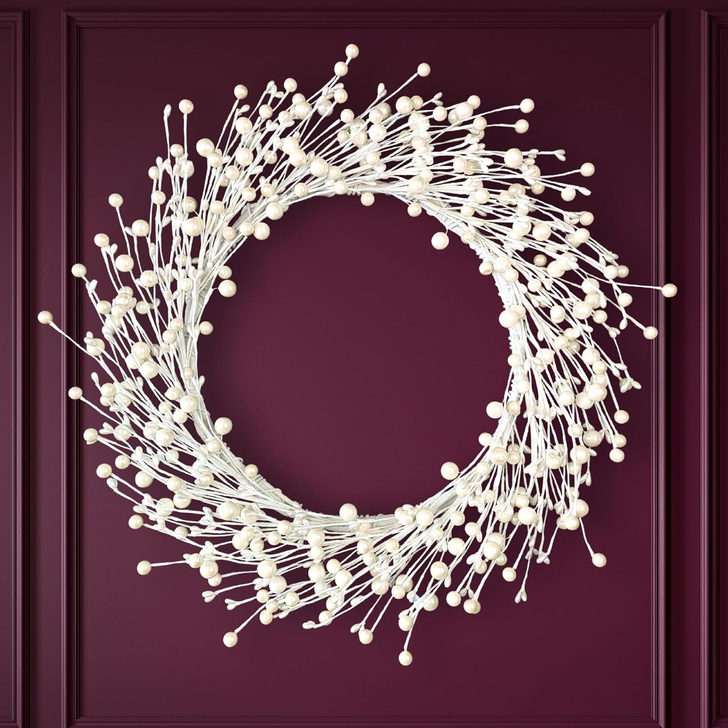 Pearl White Berry Wreath for Front Door 20 Inch Wall Hanging
