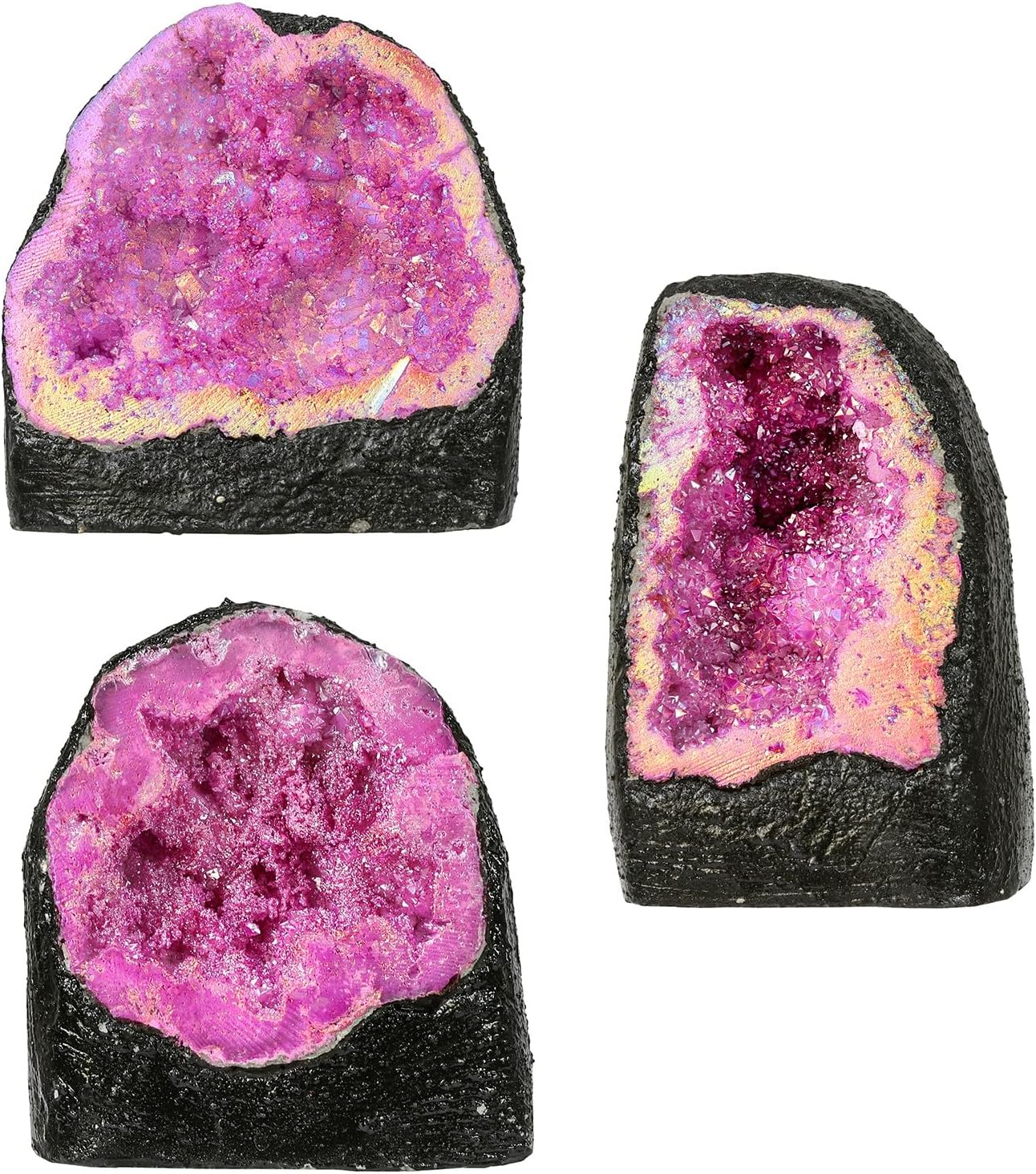 TUMBEELLUWA Large Fuchsia Rainbow Crystal Geode Stone Decor