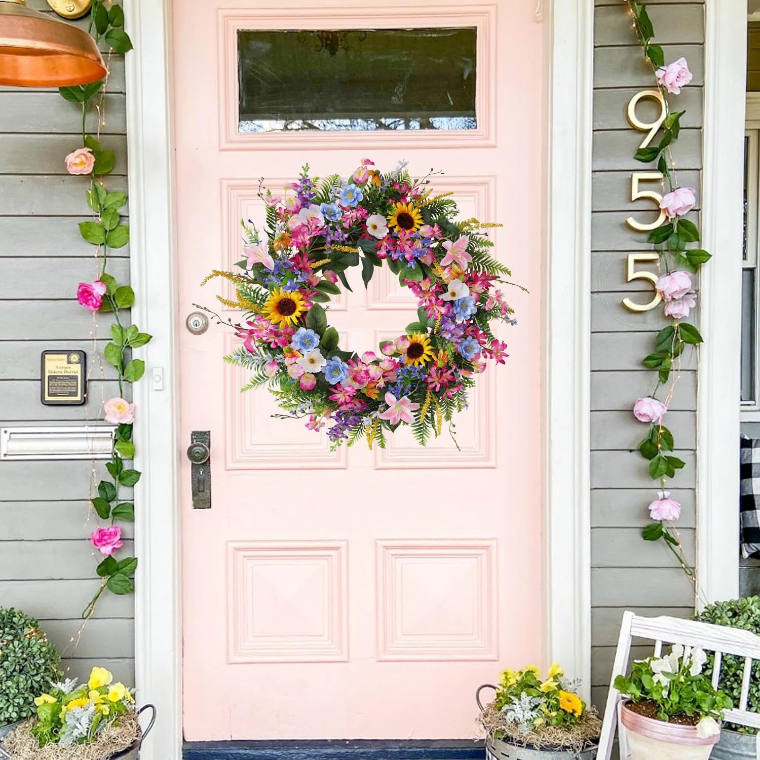 Elegant 24-26 Inch Floral Wreath for Front Door