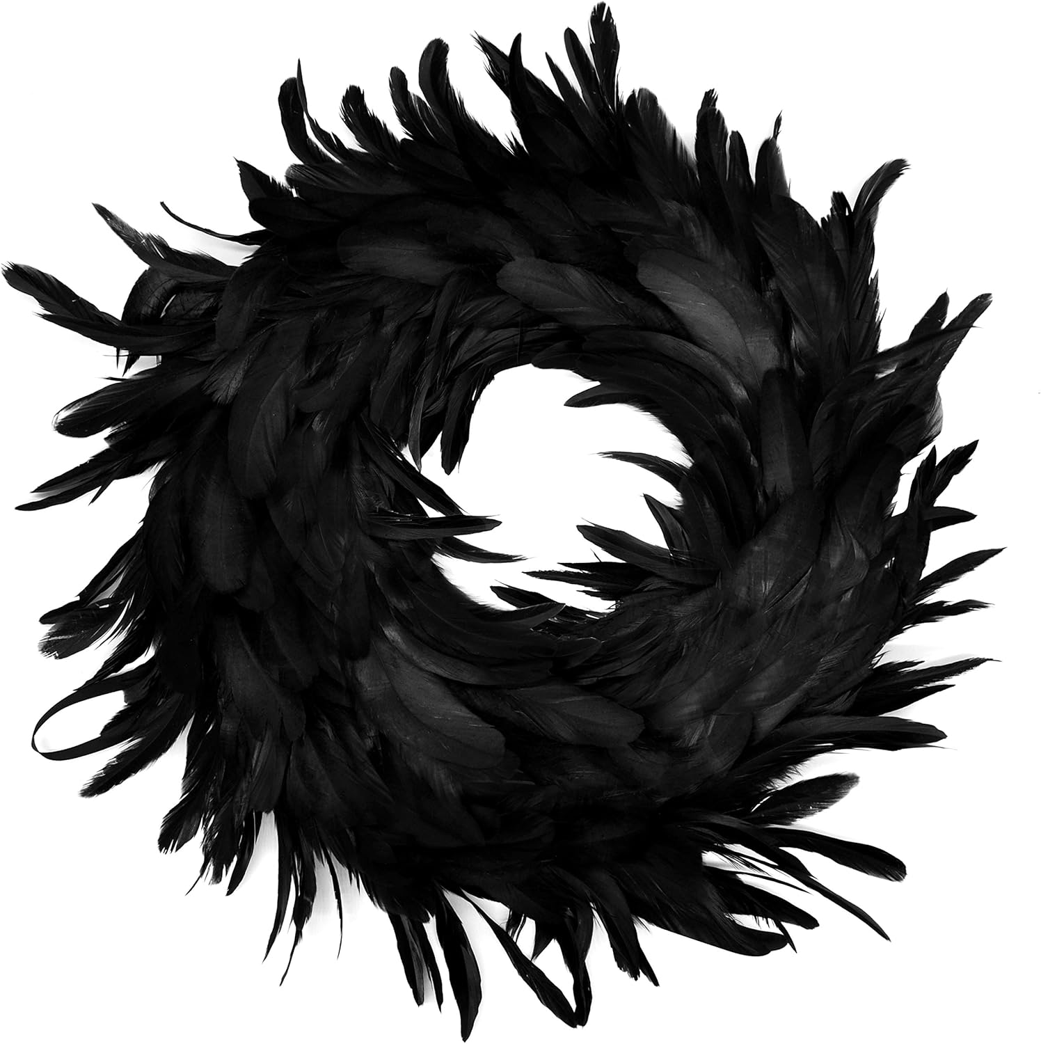 JOYIN 135 Inch Black Natural Feather Wreath for Halloween Decorations