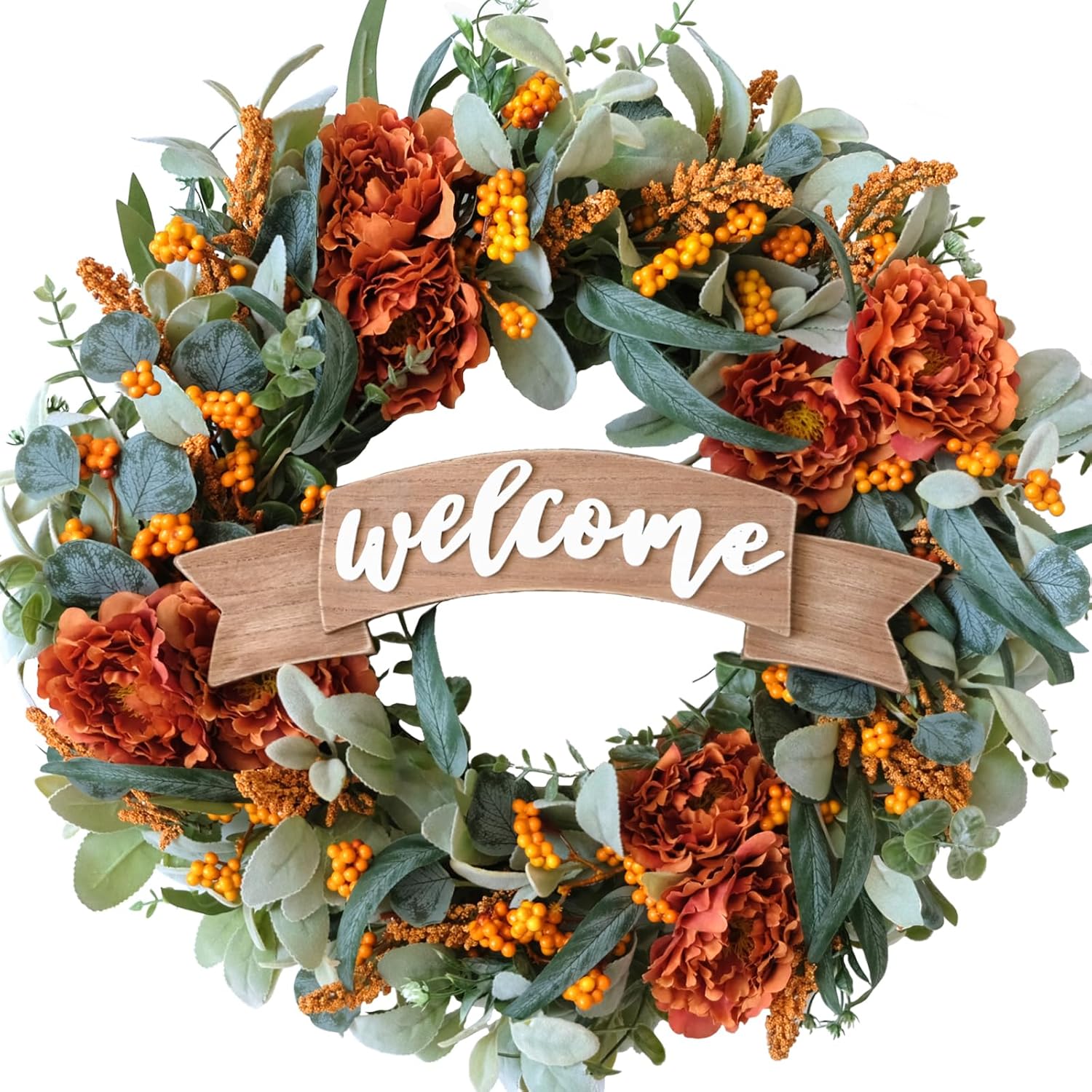24 Inch Fall Peony Eucalyptus Wreath for Front Door