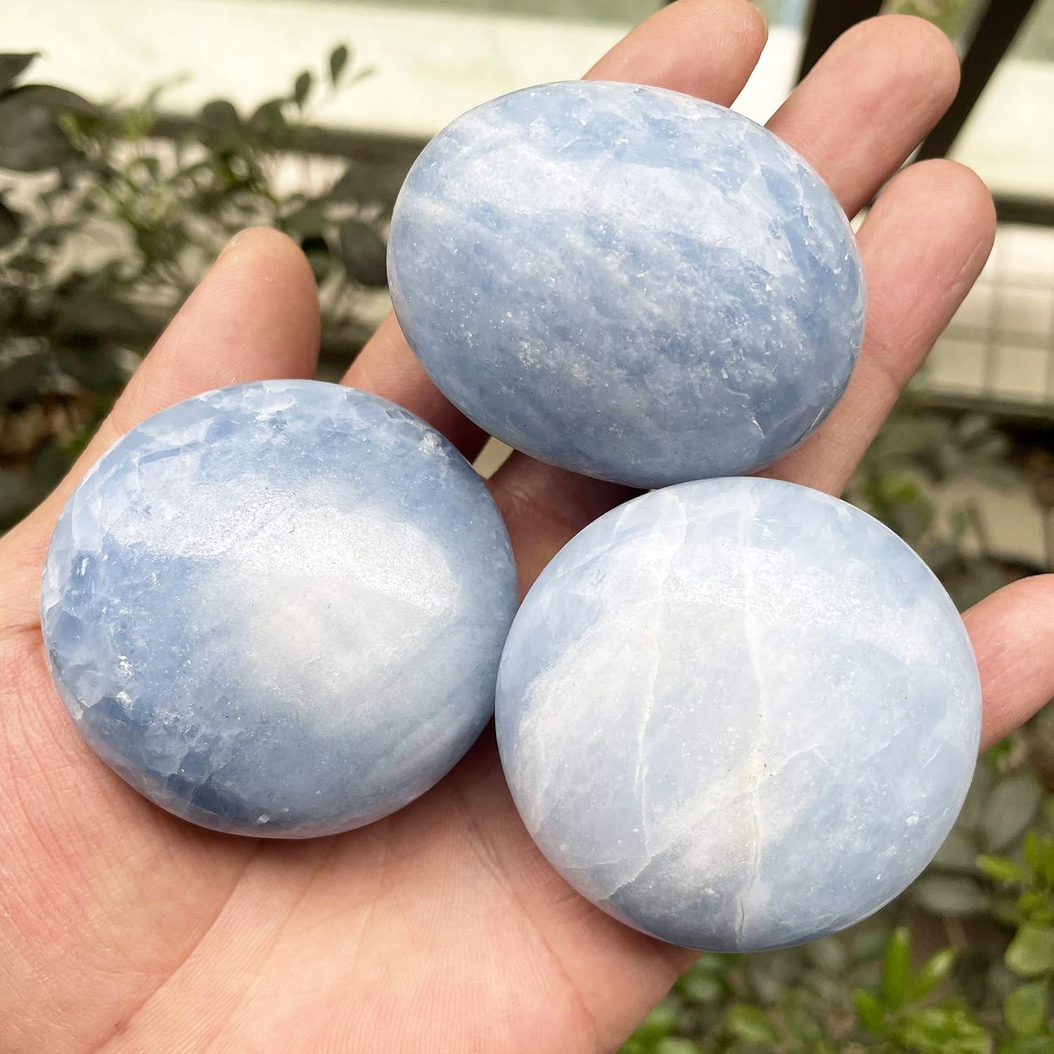 Fekuar Blue Celestite Palm Stone for Chakra Healing and Meditation