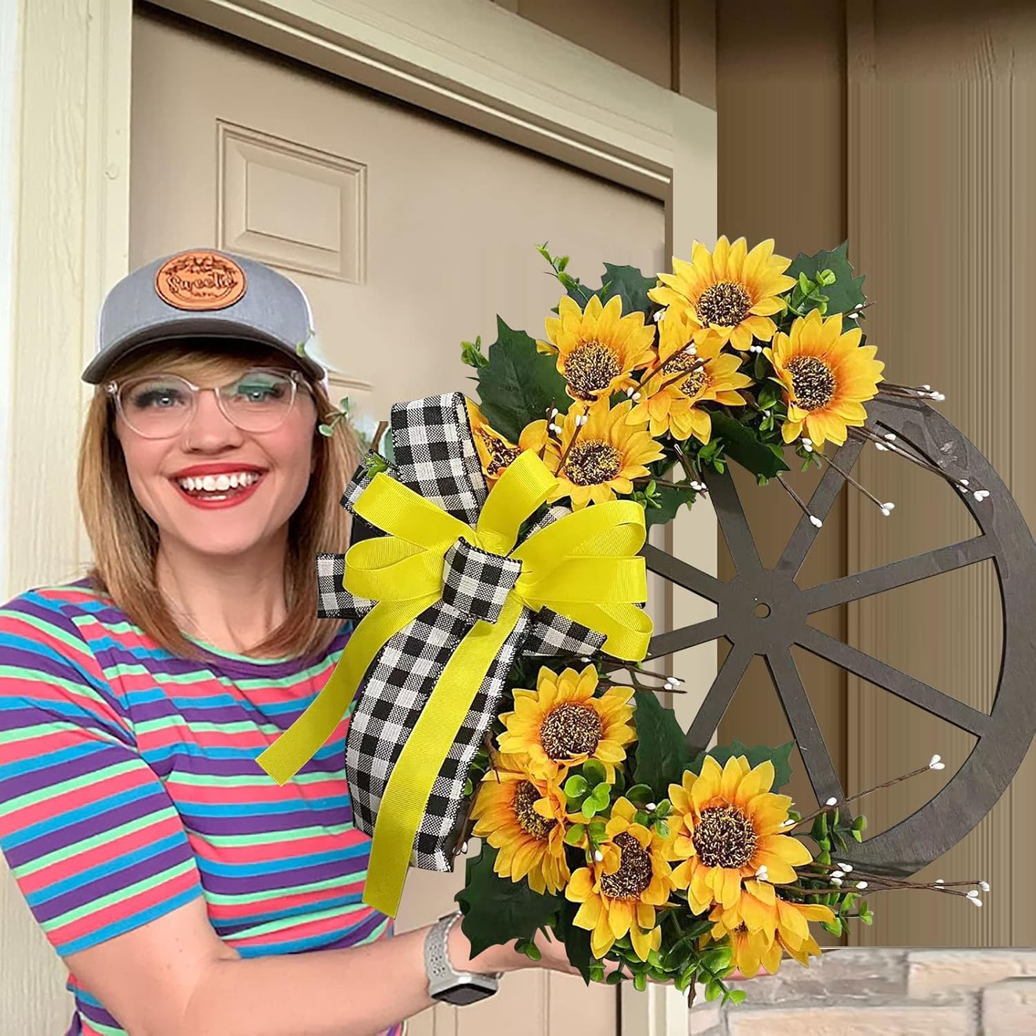 Summer Sunflower Bee Wreath for Front Door Decor