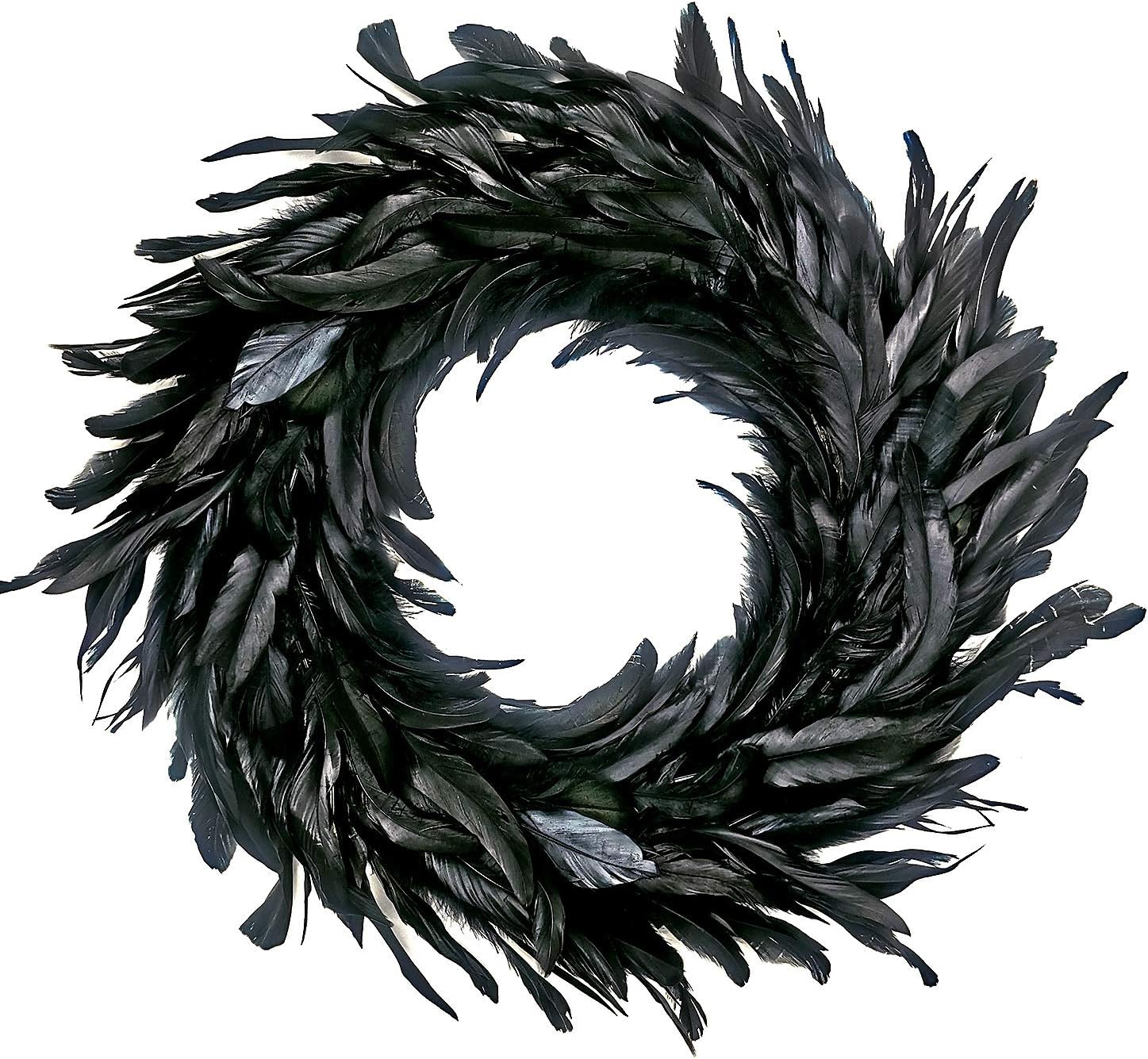 MOVINPE Black Feather Wreath - 15 Inch Halloween Decor Prop