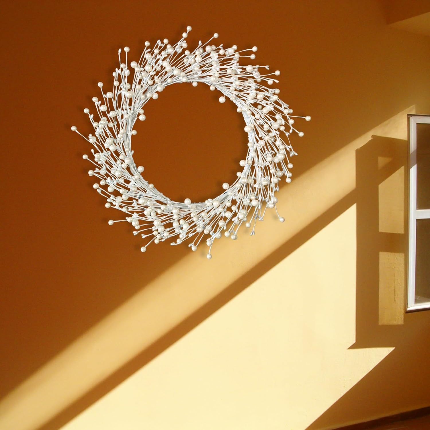 Pearl White Berry Wreath for Front Door 20 Inch Wall Hanging