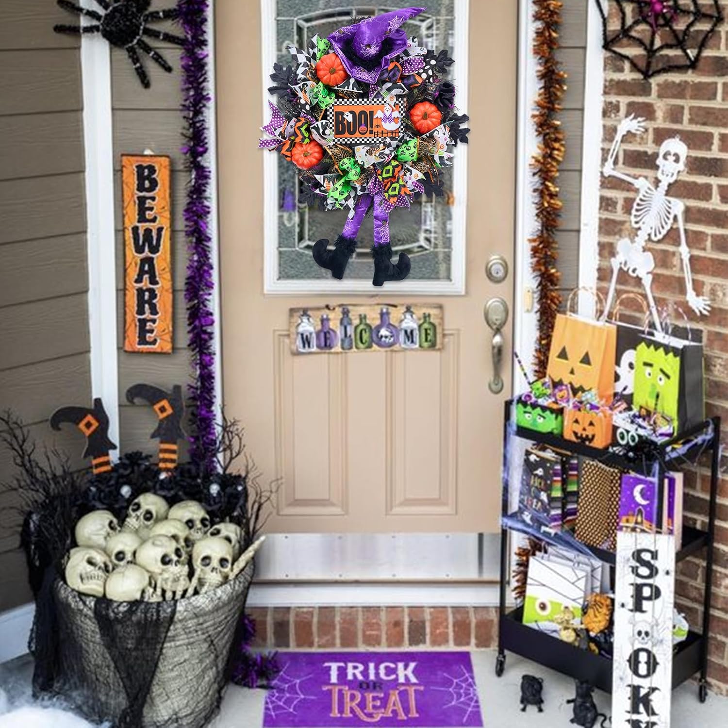 Vofuly 20 Inch Halloween Wreath with Witch Legs