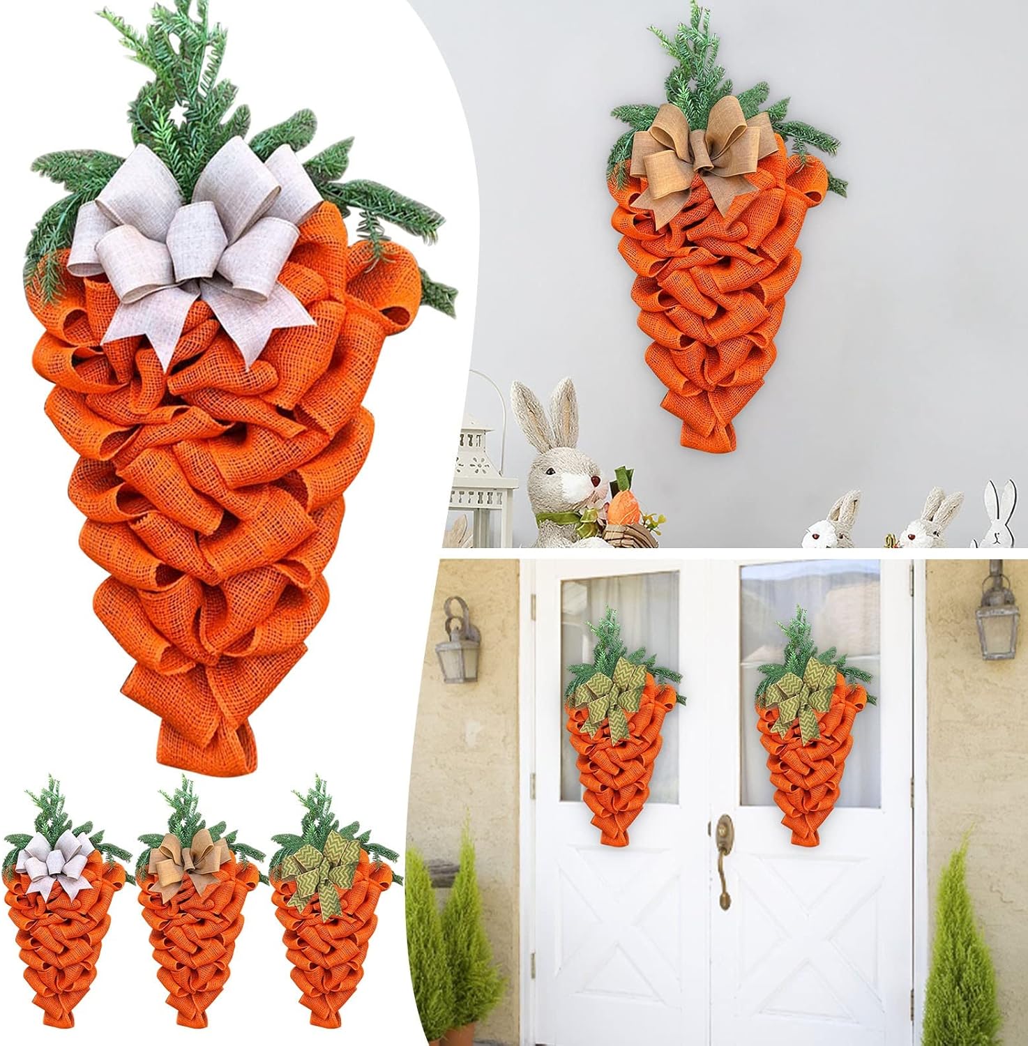 Easter Carrot Wreath with Bow and Eucalyptus Leaves
