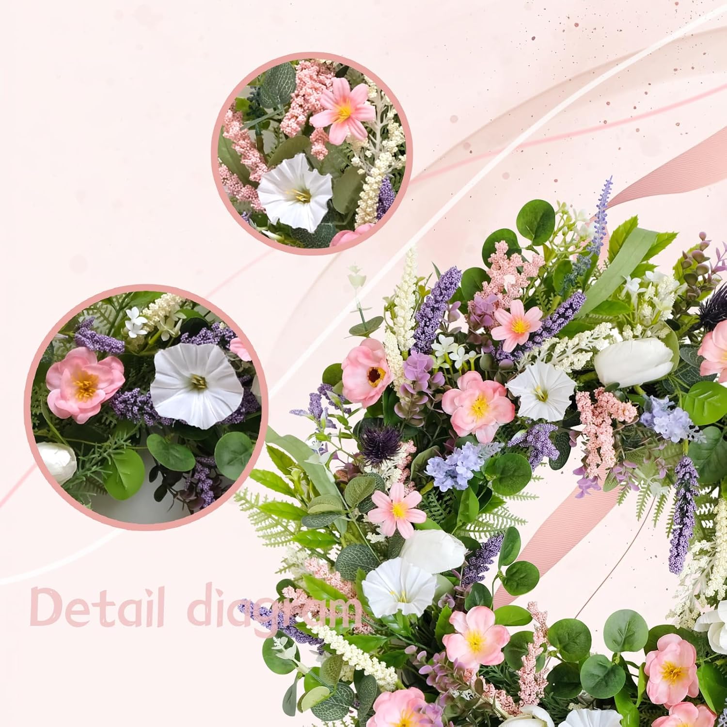 22 Inch Faux White Morning Glory Wreath for Front Door