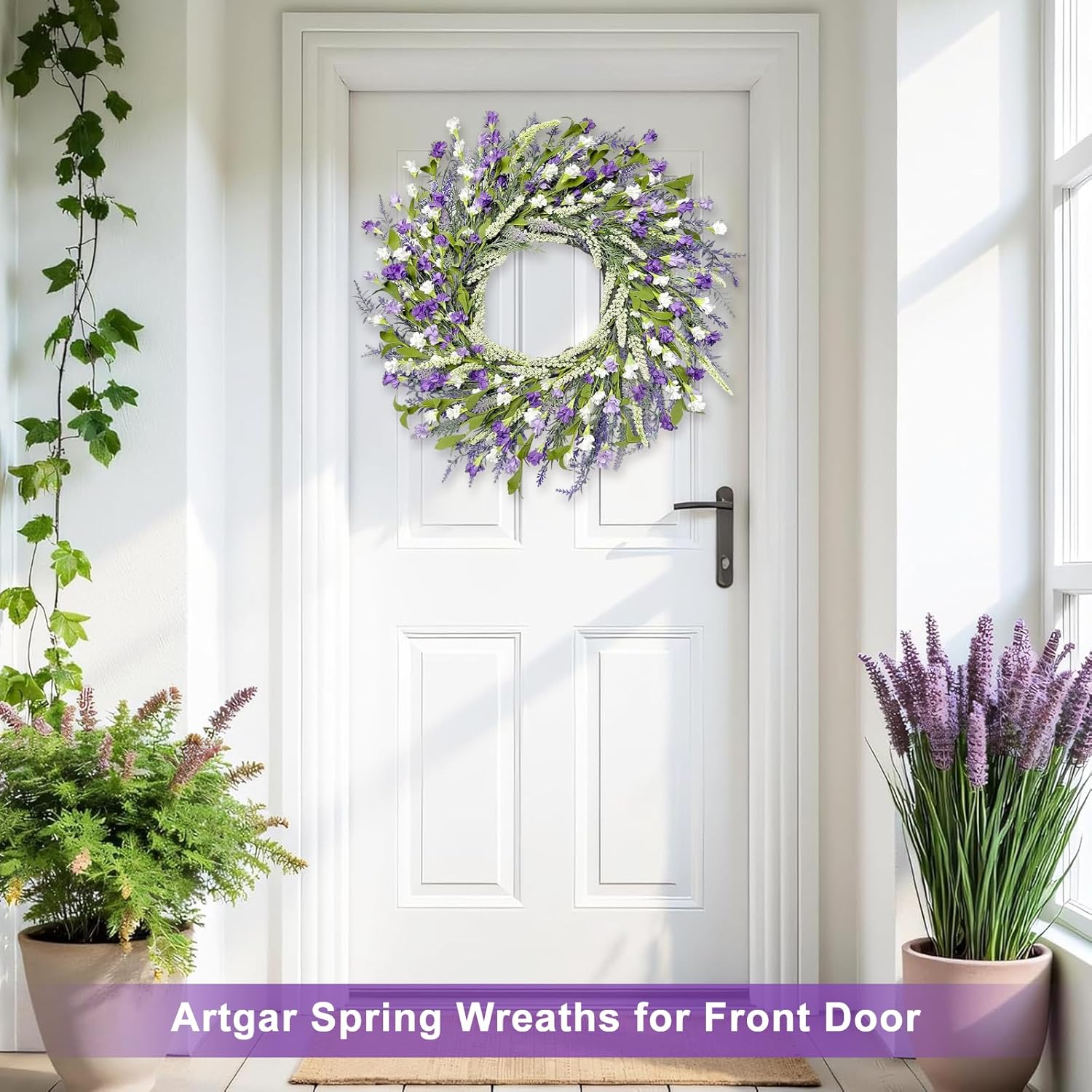 Artgar 26 Inch Lavender Wreath for Front Door