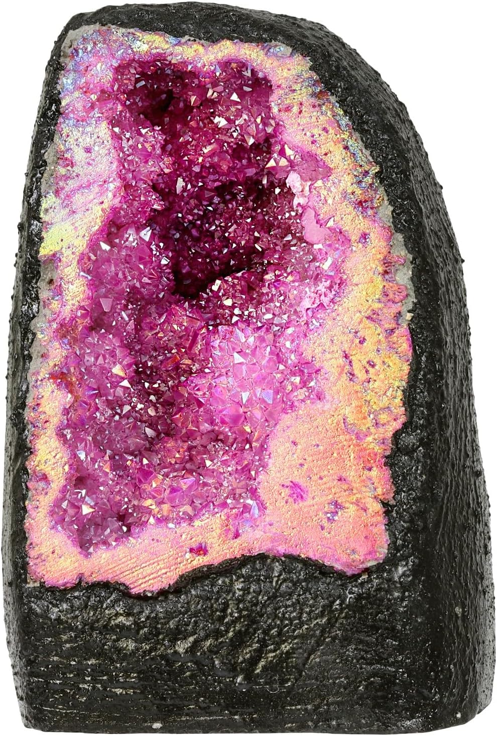 TUMBEELLUWA Large Fuchsia Rainbow Crystal Geode Stone Decor