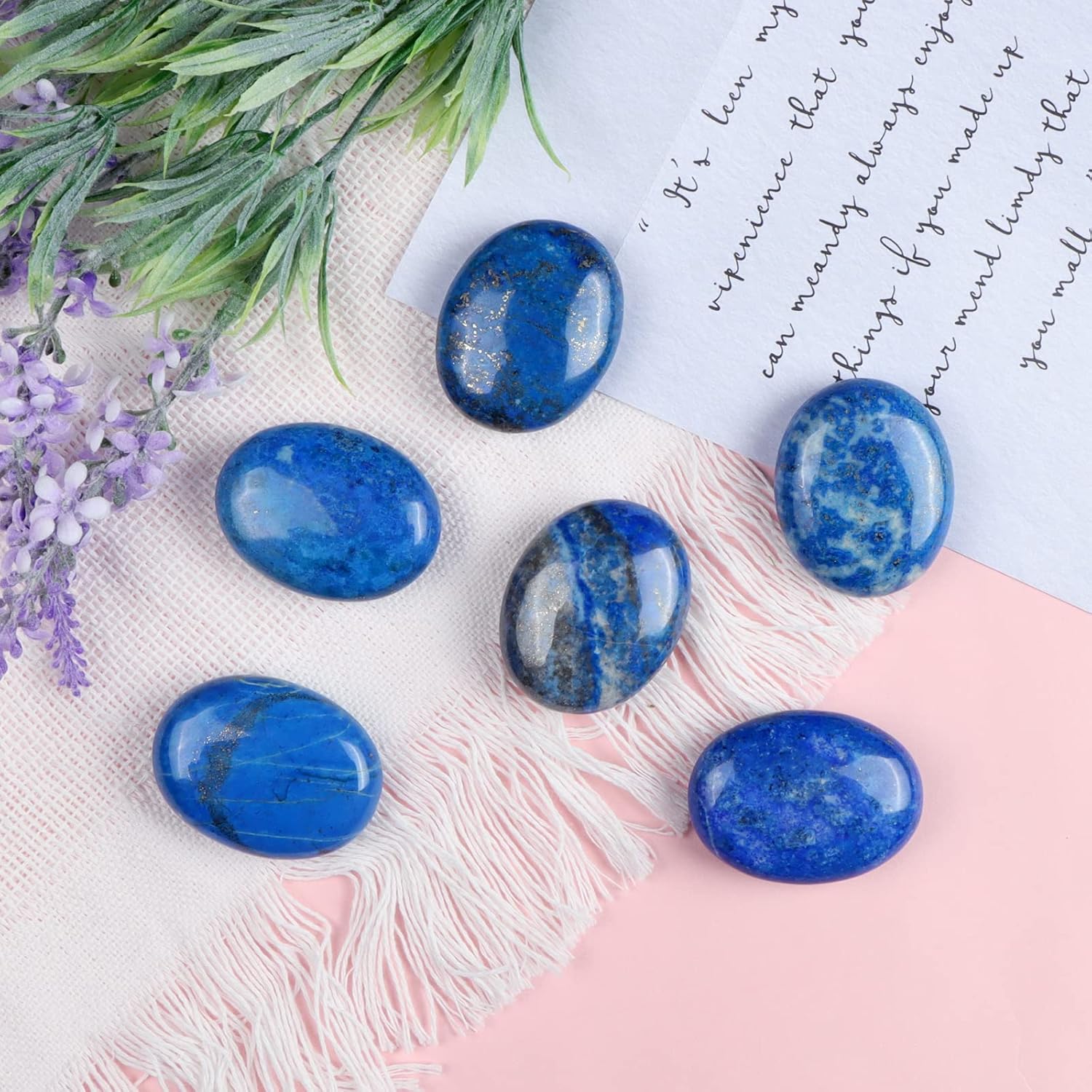 Chakra Worry Stones for Anxiety Lapis Lazuli Handcarved Pocket Stones 2PCS