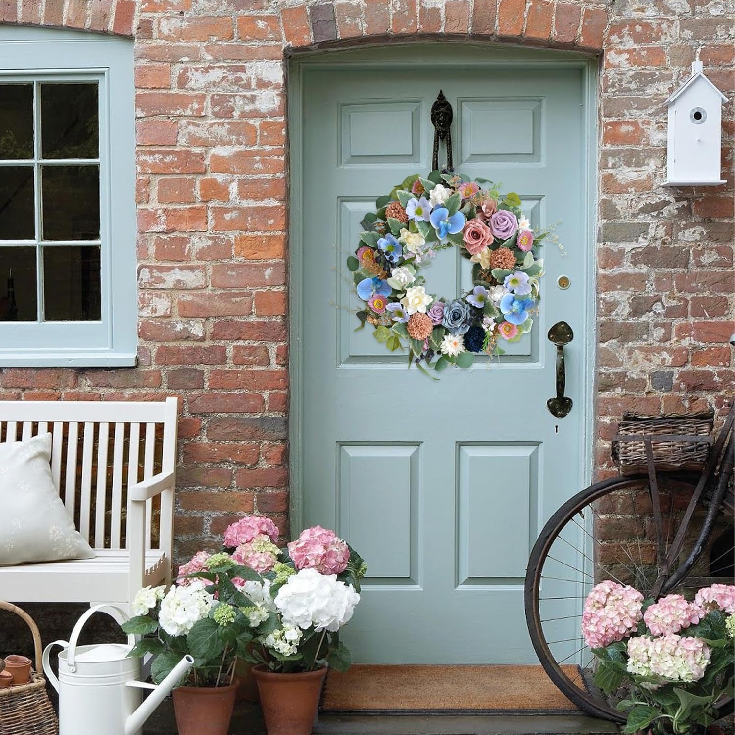 22-inch Blue Orchid Hydrangea Wreath for Front Door