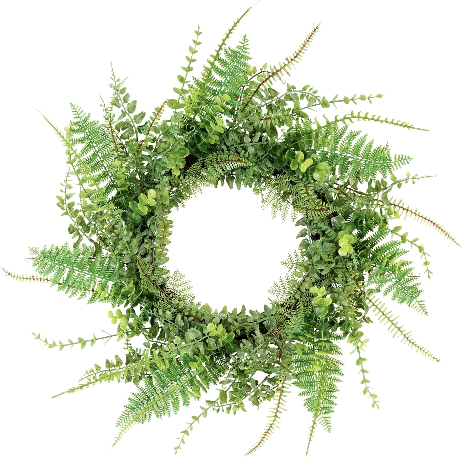 26 Inch Handmade Green Fern Wreath for Front Door Decoration