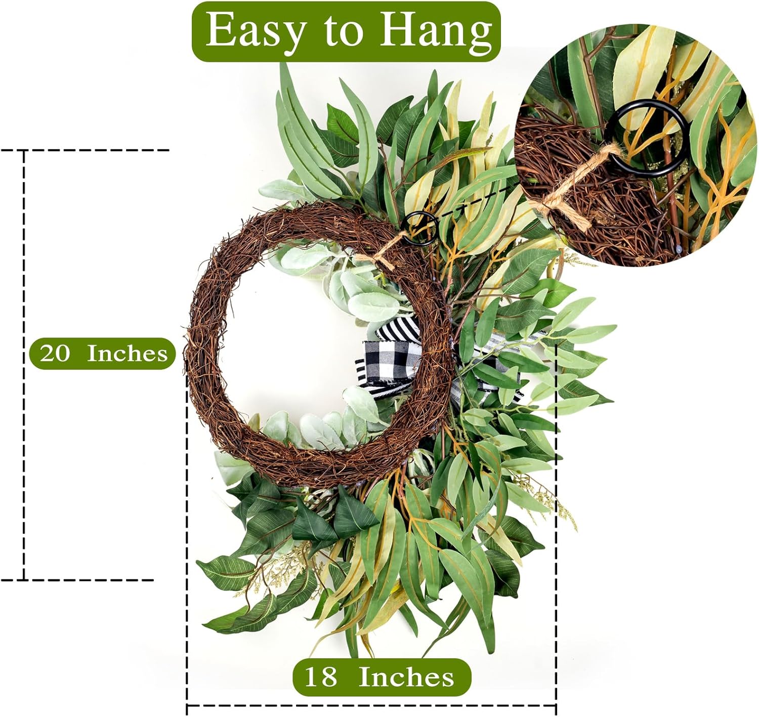 Artificial Lambs Ear Wreath for Front Door