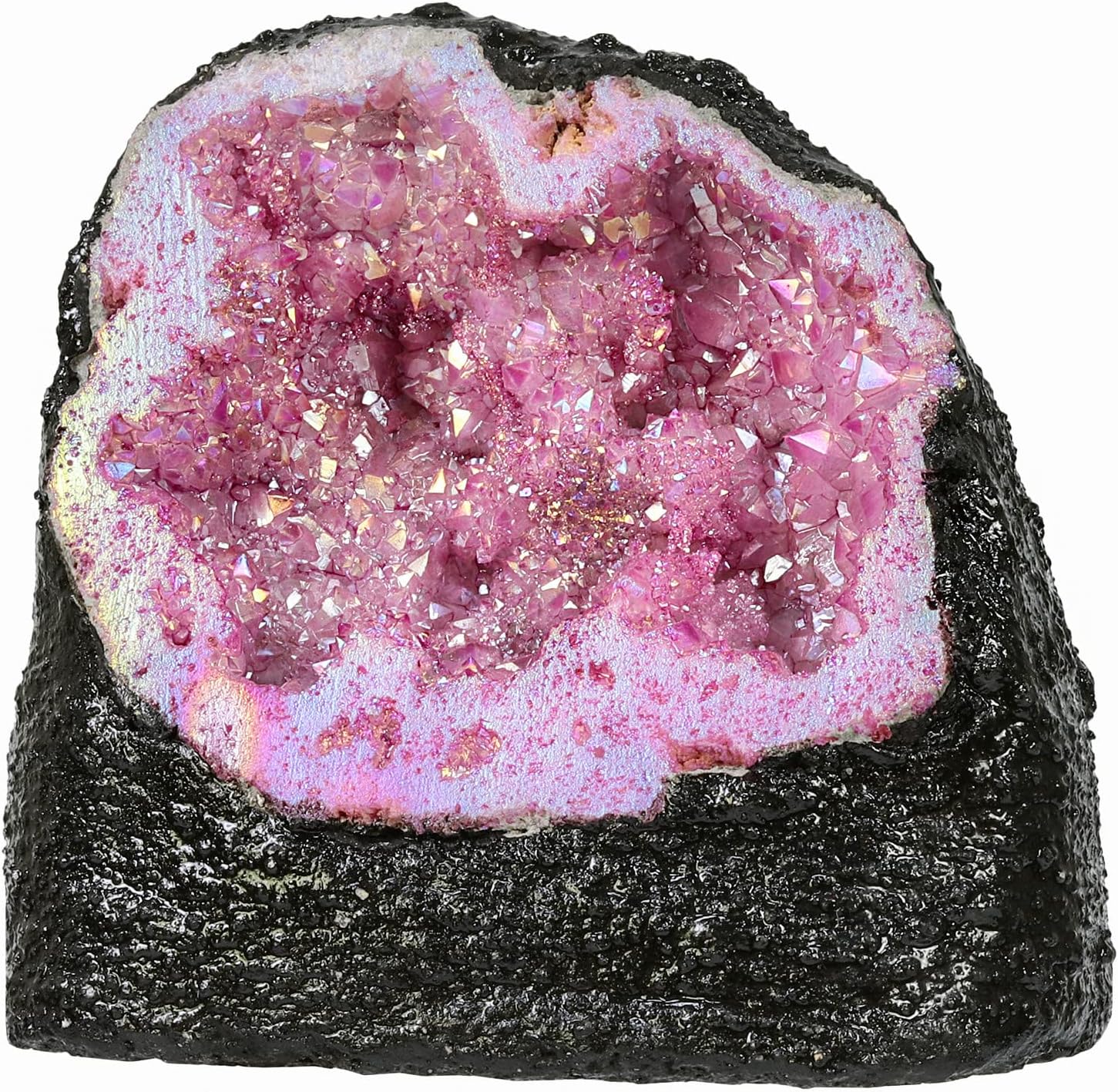 Rockcloud Rose Red Titanium Coated Crystal Geode for Home Office Decoration