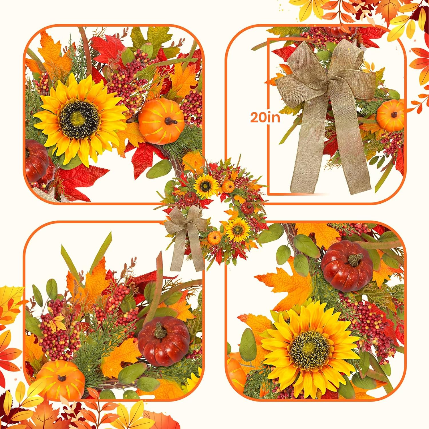 ICX 24-26 Inch Fall Wreath with Lights