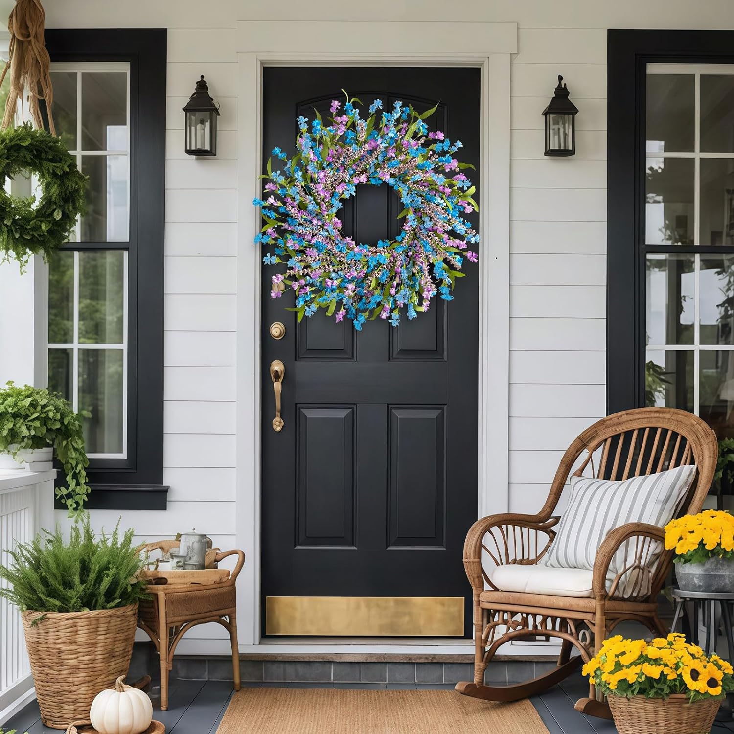 24 Inch Blue Wreath for Front Door and Window Decor