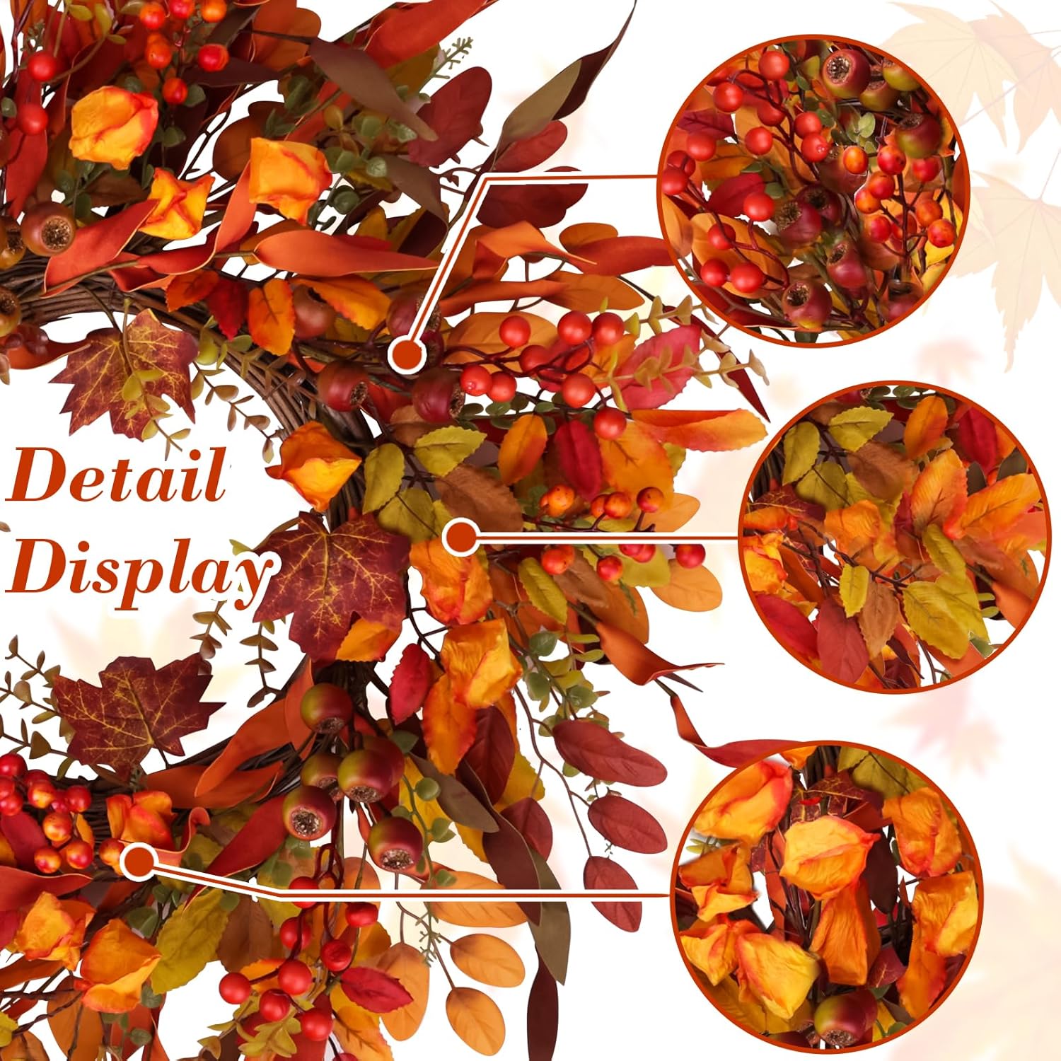 24 Inch Artificial Berry Wreath for Fall Holidays