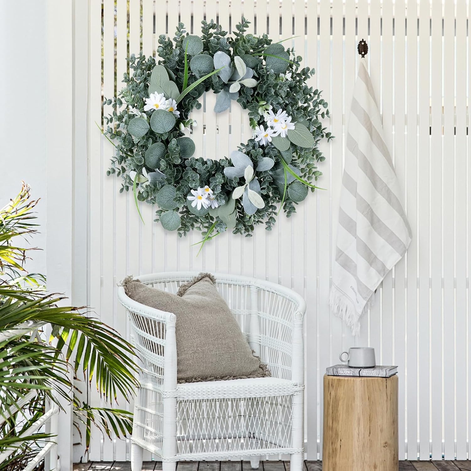 Gixie Home 20 Inch Artificial Eucalyptus Door Wreath