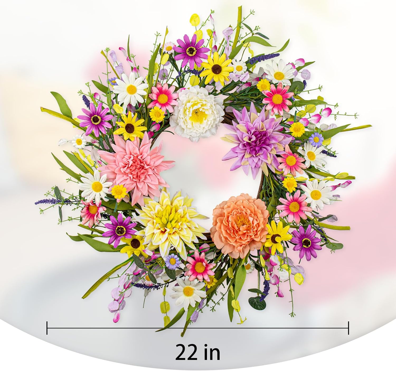 Vibrant Spring Floral Wreath 22 Inch for Front Door