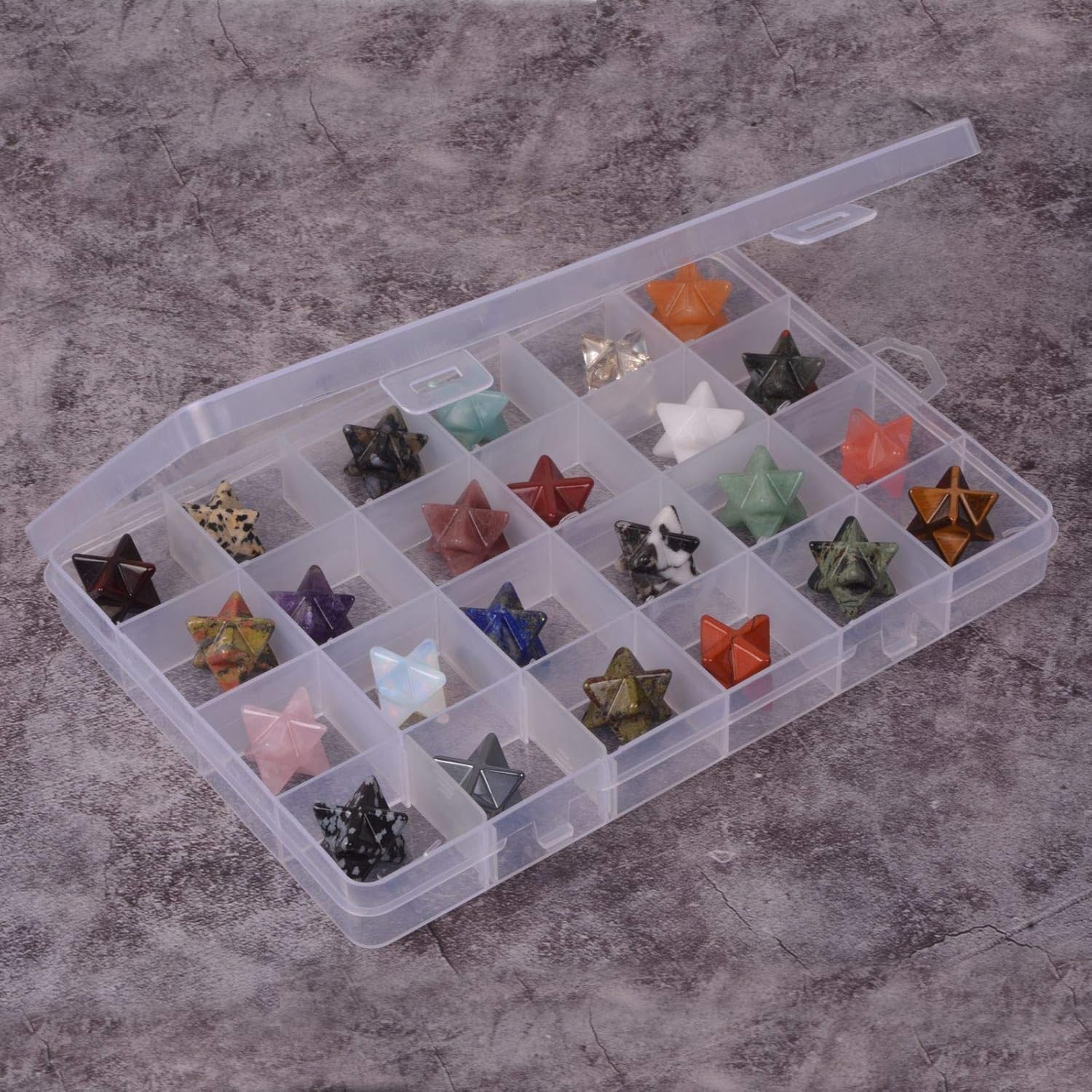 24pcs Multi-Color Carved Gemstone Merkaba Star Healing Stones