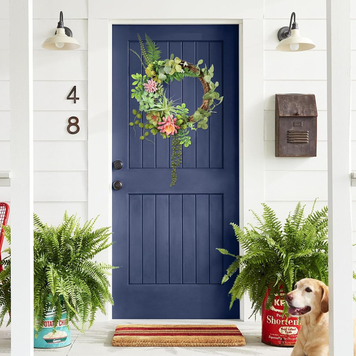 Beinhome 16 Inch Artificial Succulent Wreath for Front Door and Wall Decor