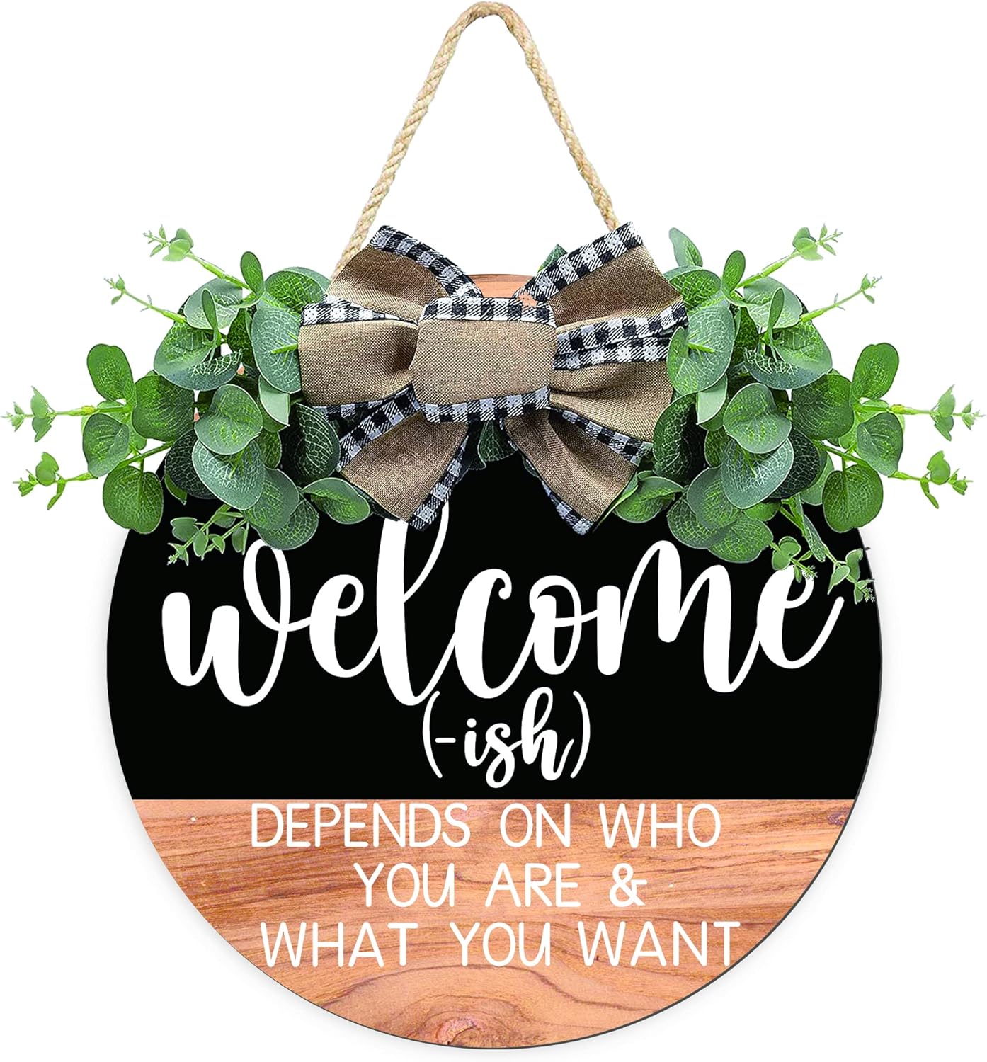 CHIJIRE Welcome Sign Front Door Decor Round Wreath 12 Inch