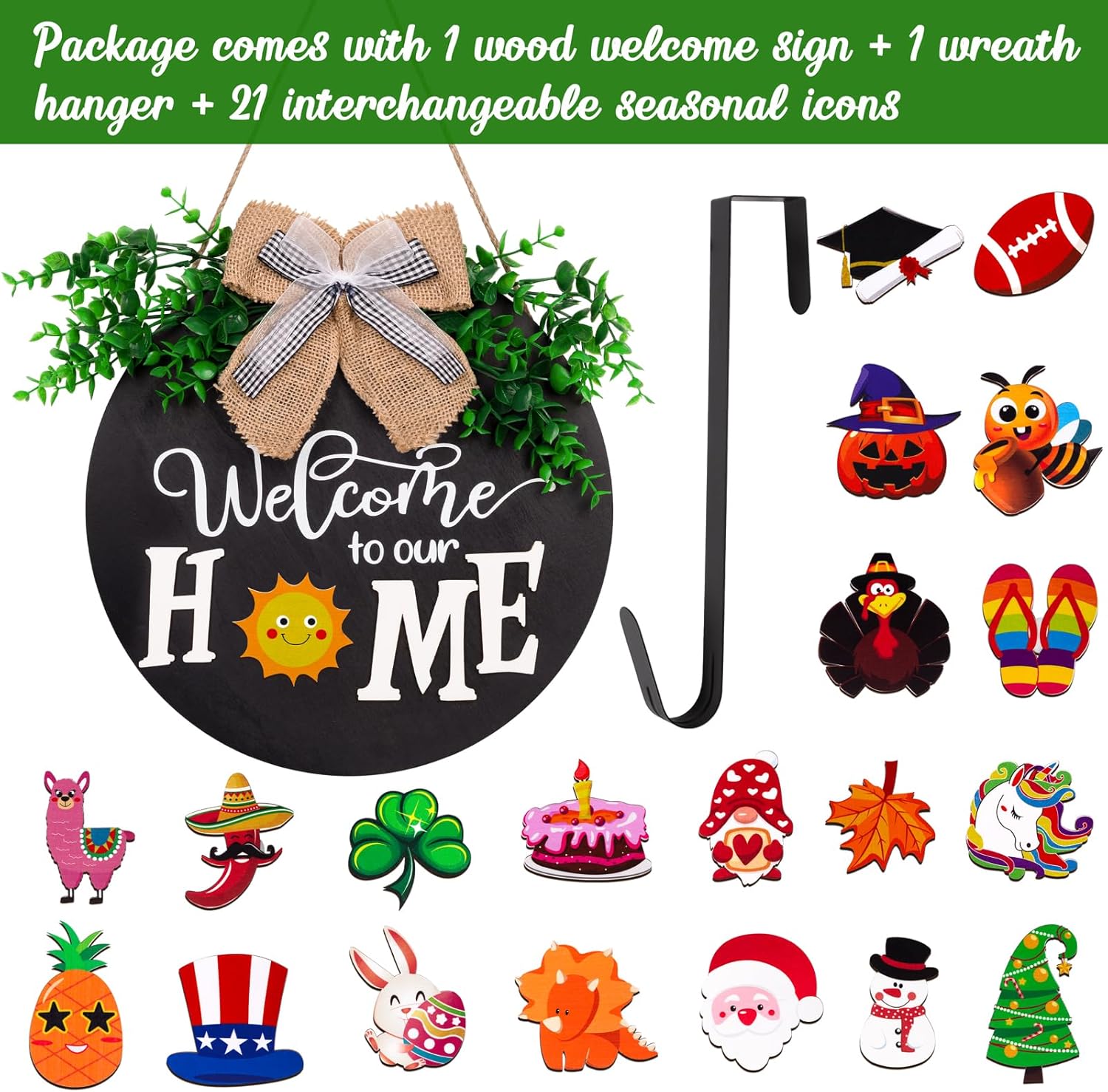 Interchangeable Seasonal Welcome Sign Front Door Decor - Home Porch Display Decorations