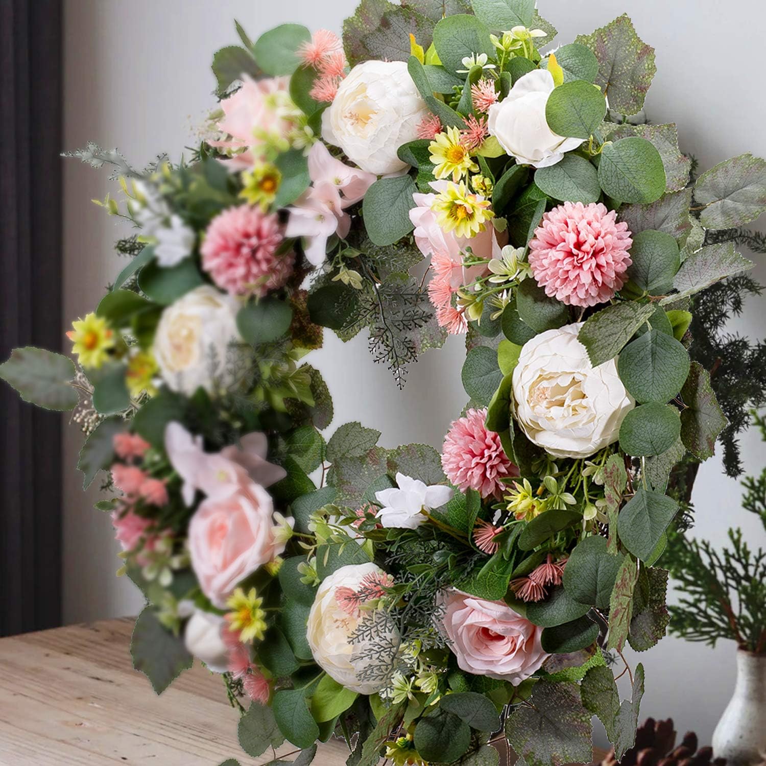 WANNA-CUL 24 Inch Spring Peony Wreath for Front Door 1