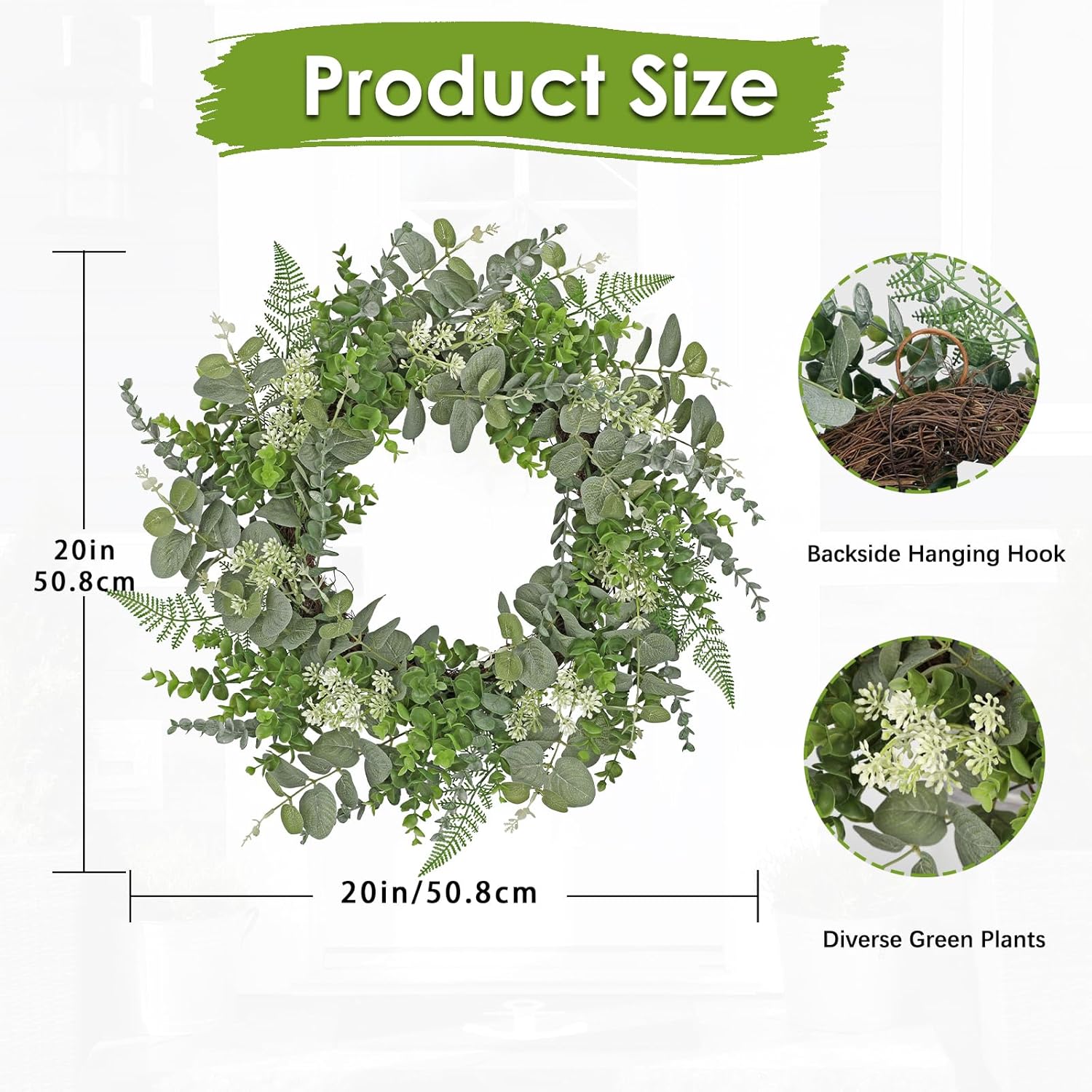 Briful 20in Eucalyptus Door Wreath for Front Door All Seasons Home Decor