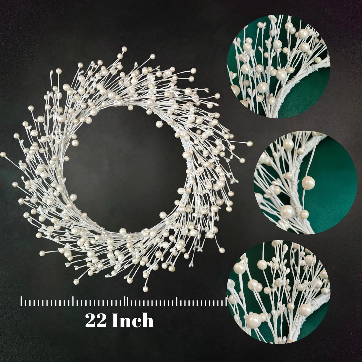 Pearl White Berry Wreath for Front Door 20 Inch Wall Hanging